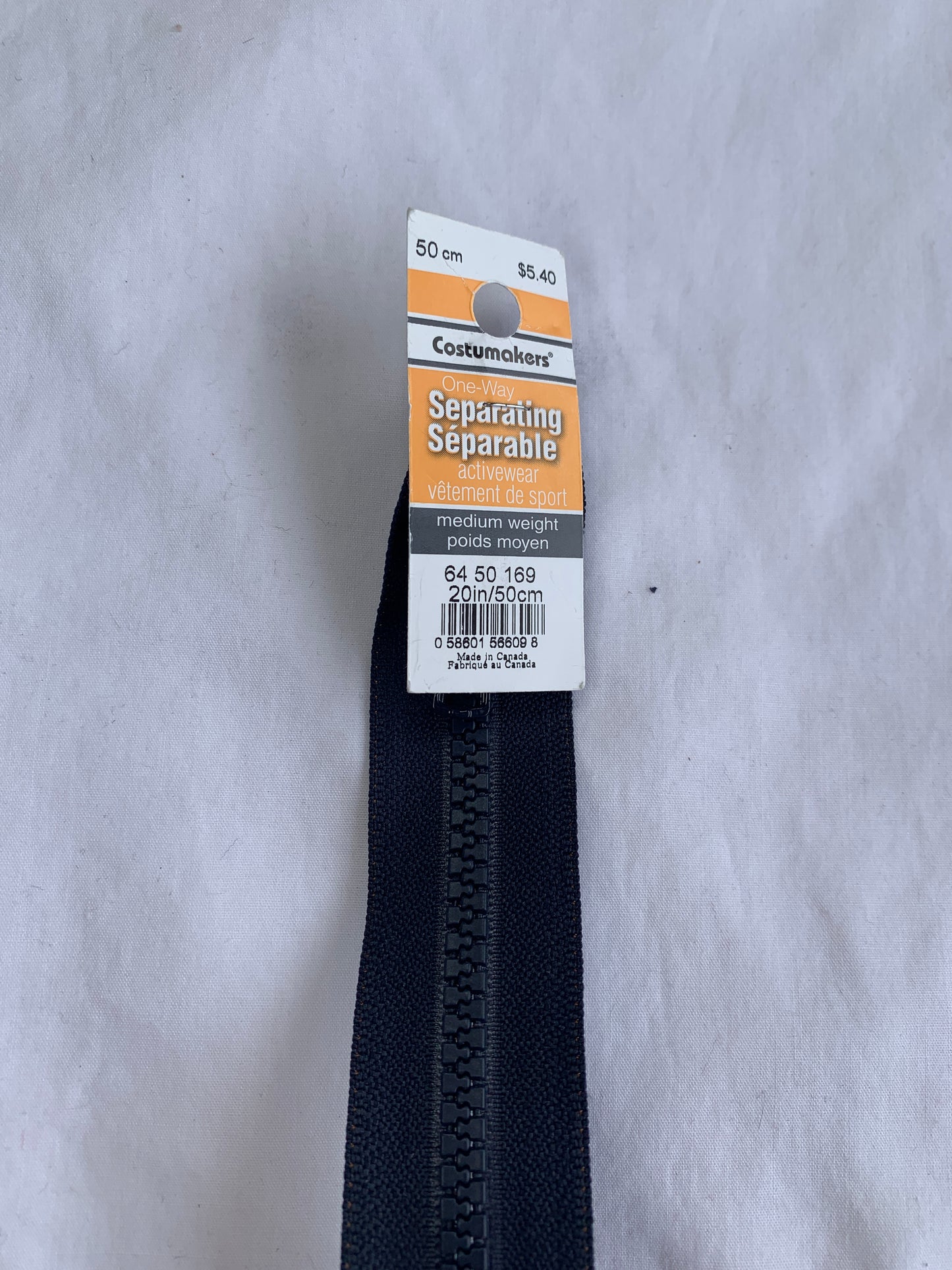 Molded Plastic Zipper, Separating, 20 Inch, Navy Blue Color, New