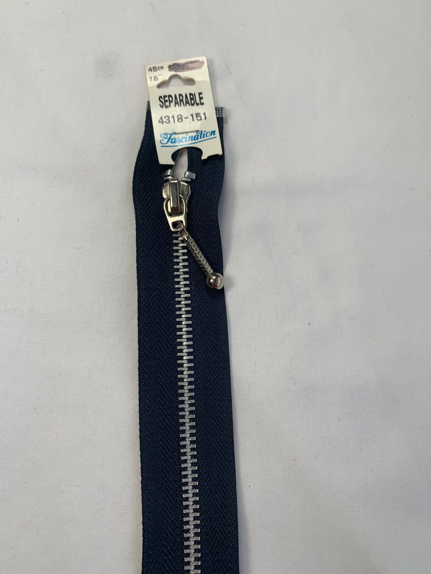 Metal Zipper, Separating, 18 Inch, Navy Blue Color, New
