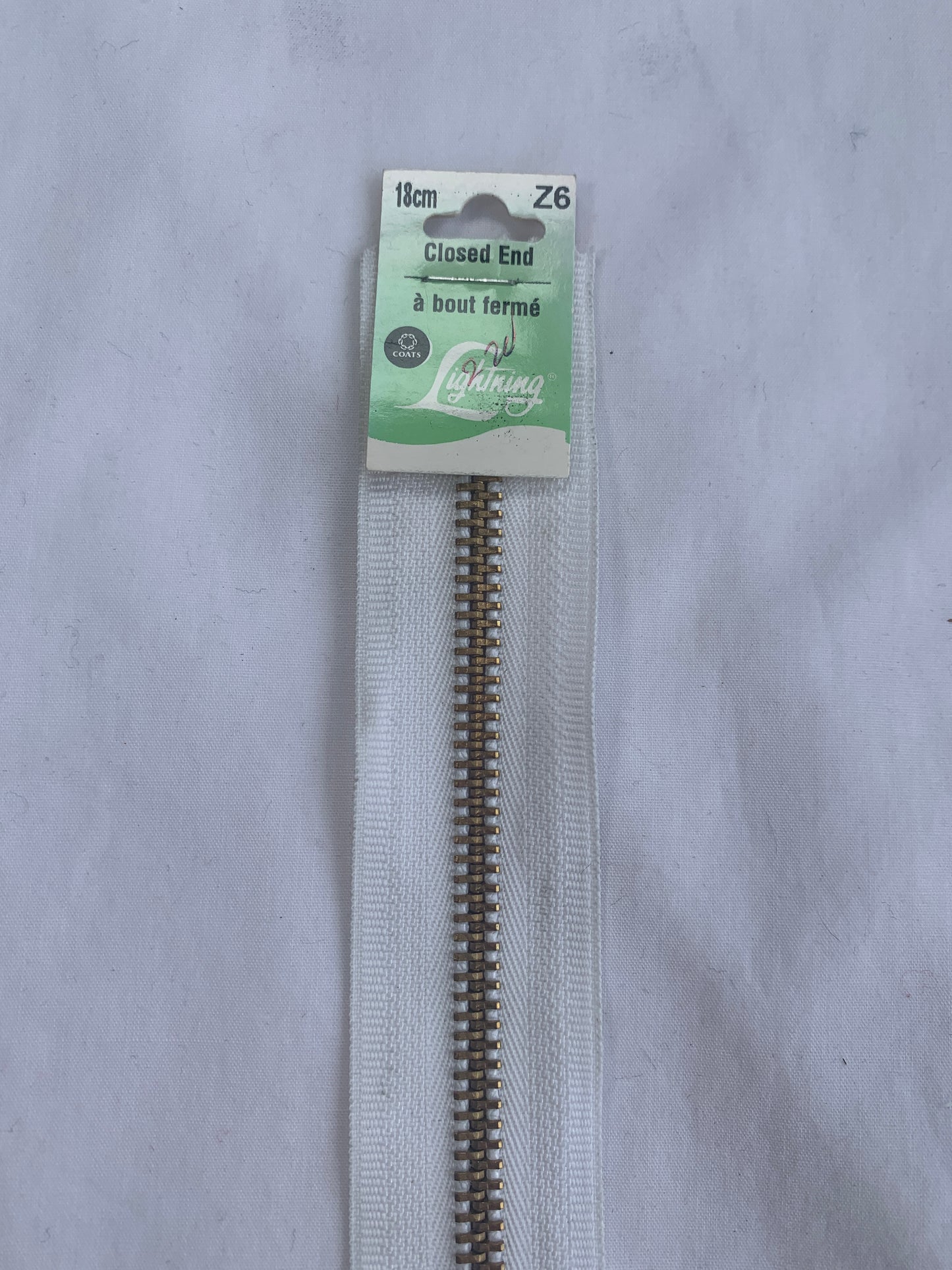 Metal Zipper, Non-Separating, 7 Inch, White Color, New