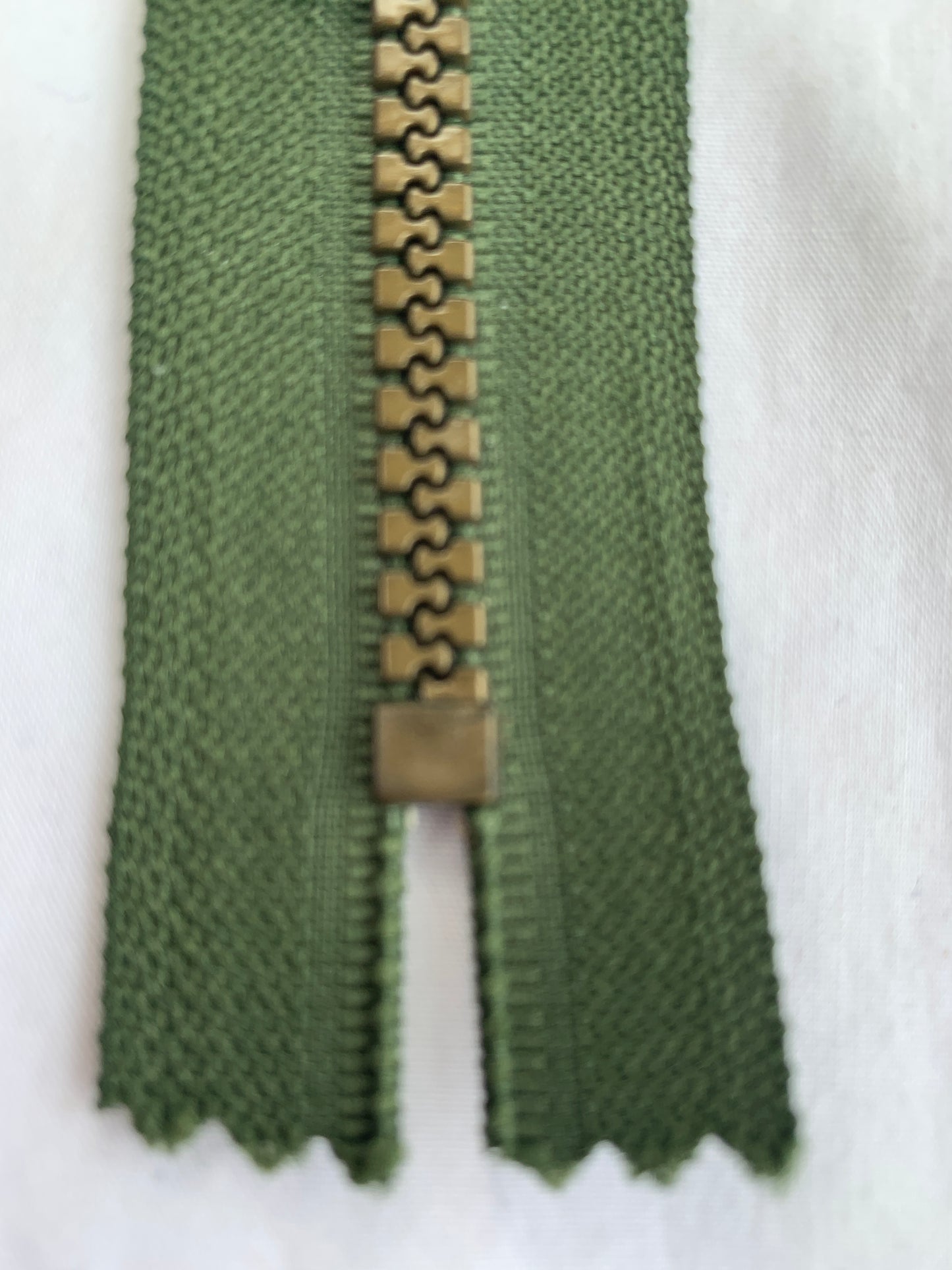 6 Inch Non-Separating Zipper, Olive Green, Molded Plastic, New