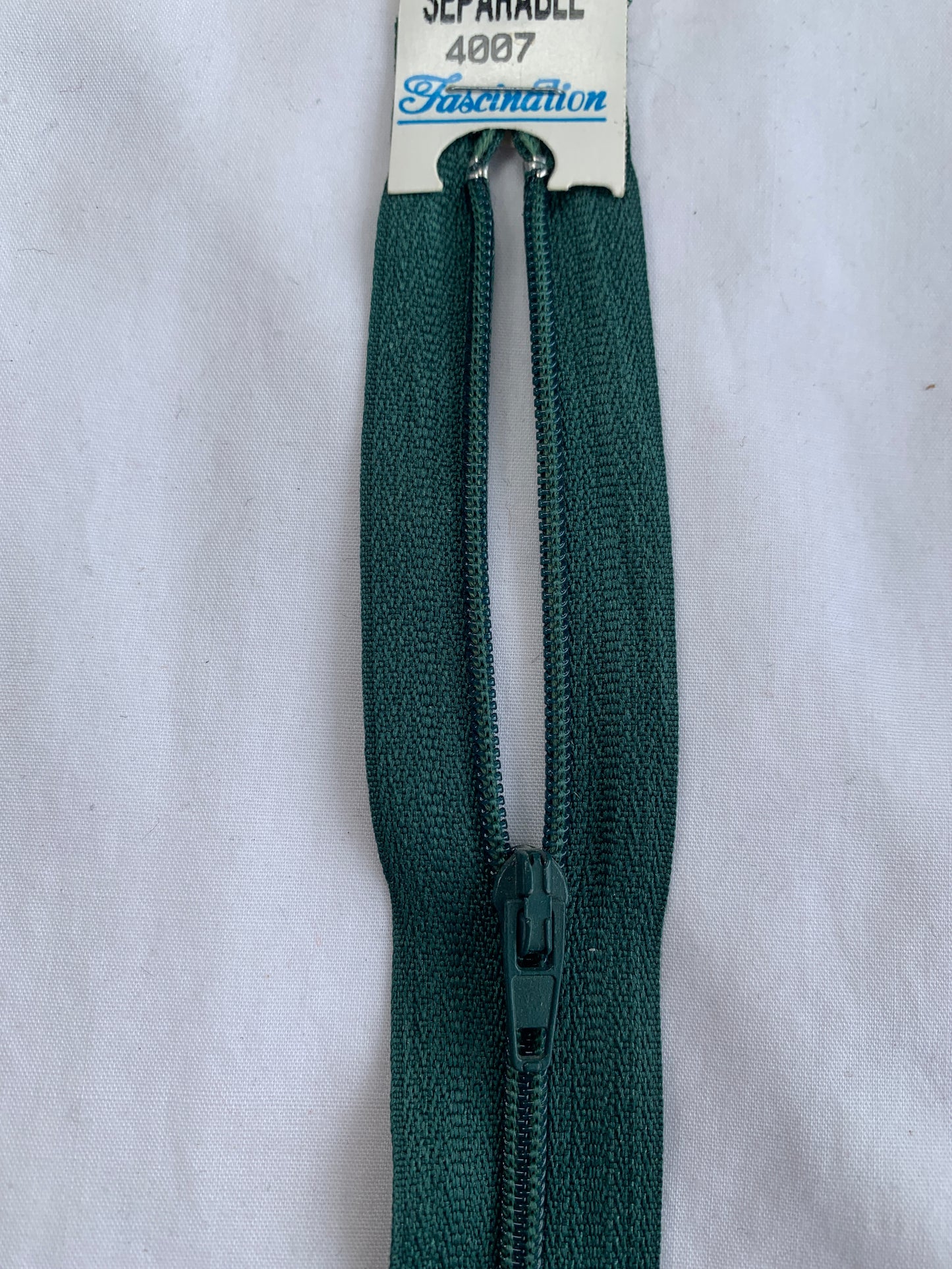 7 Inch Non-Separating Zipper, Forest Green, Molded Plastic, New