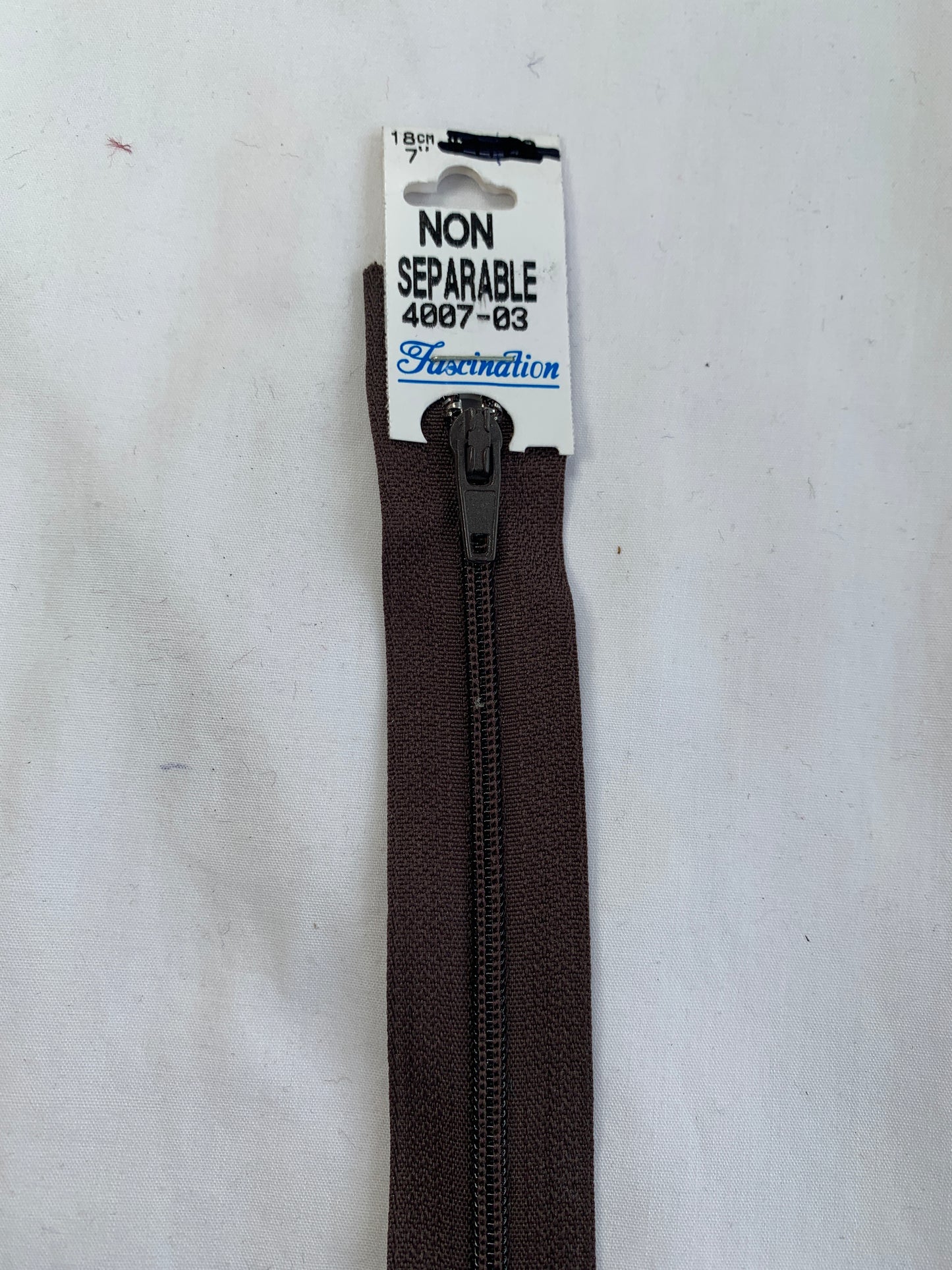 7 Inch Non-Separating Zipper, Medium Brown, Molded Plastic, New