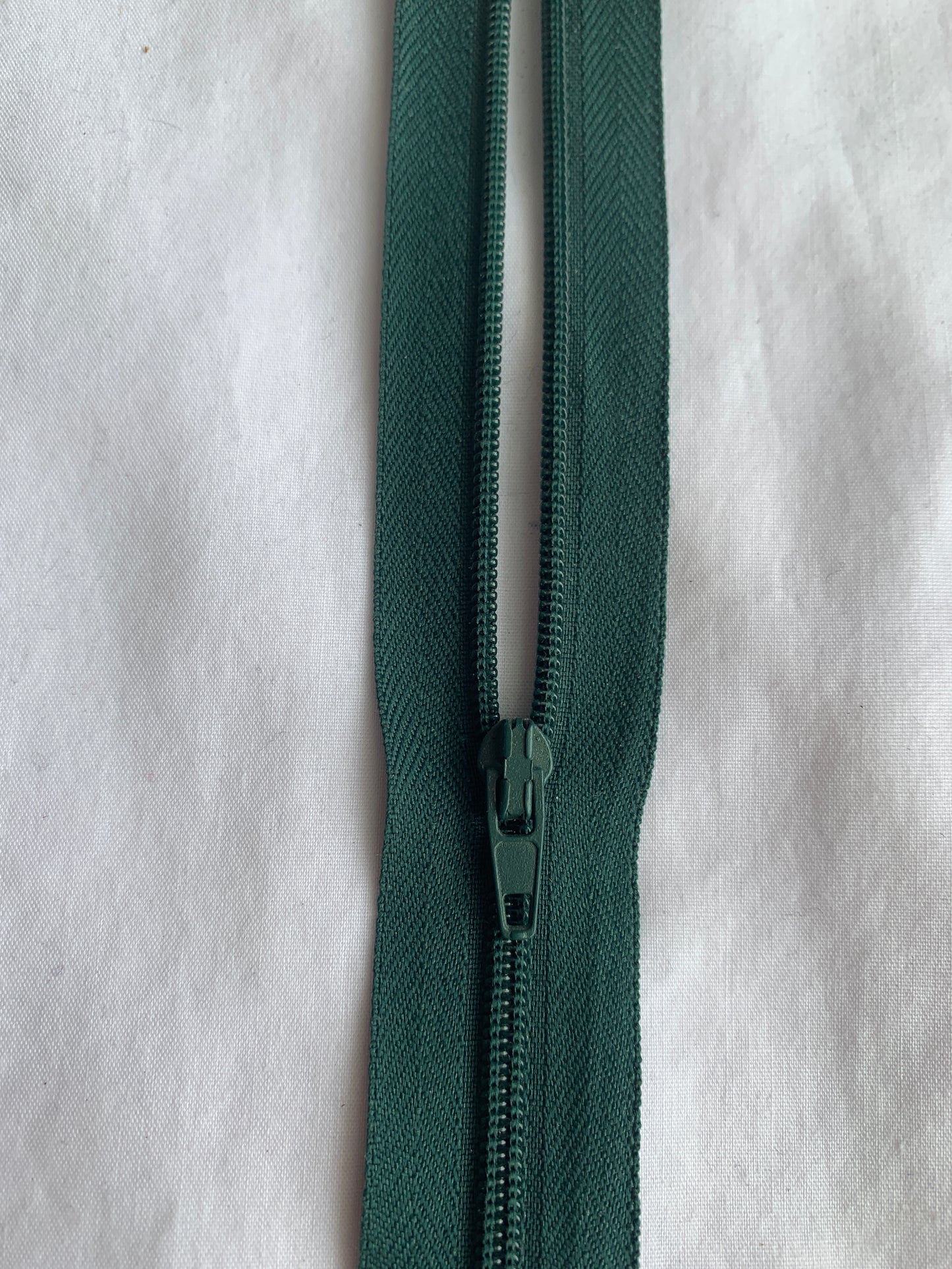 8 Inch Non-Separating Zipper, Forest Green, Molded Plastic, New