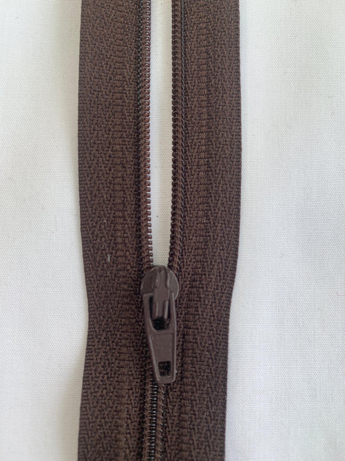 9 Inch Non-Separating Zipper, Medium Brown, Molded Plastic, New