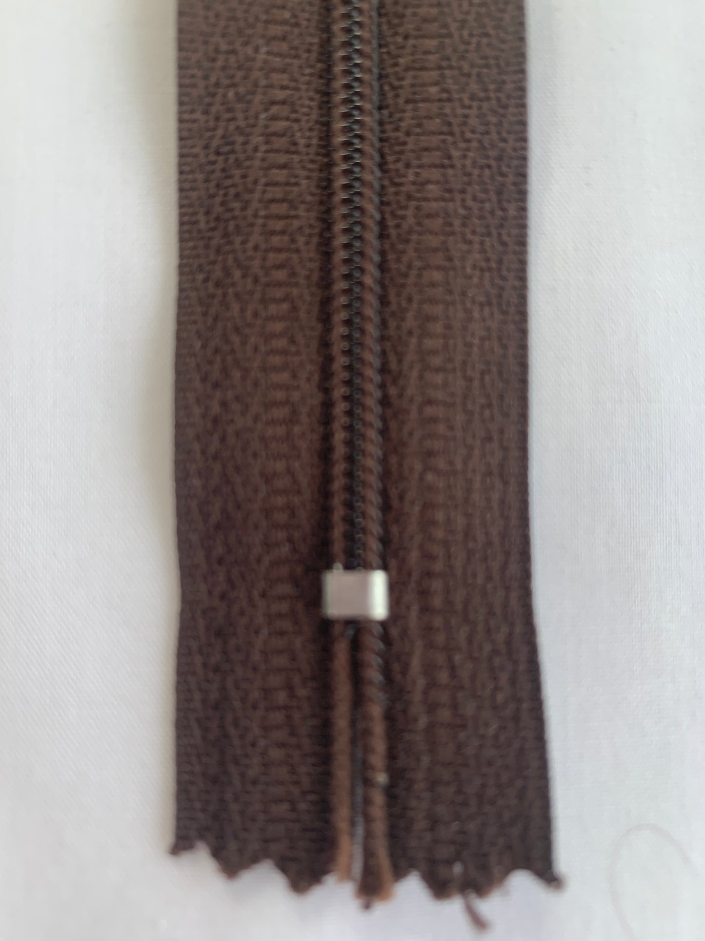 9 Inch Non-Separating Zipper, Medium Brown, Molded Plastic, New