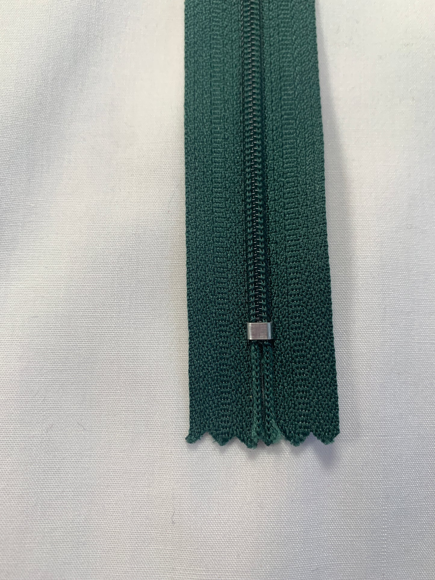 12 Inch Non-Separating Zipper, Forest Green, Molded Plastic, New