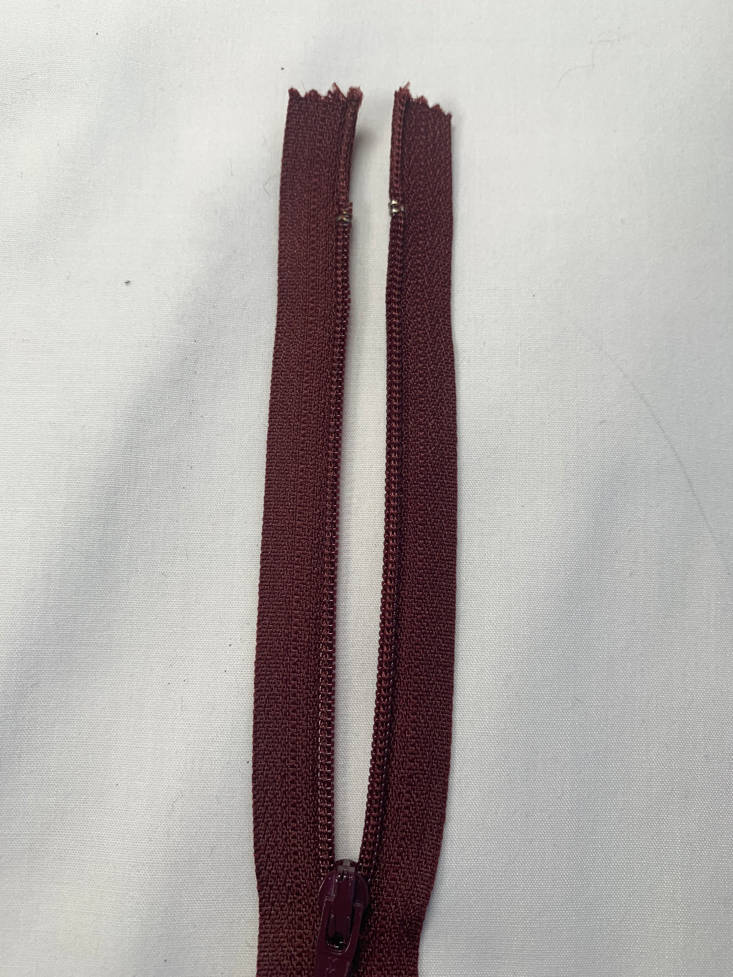 14 Inch Non-Separating Zipper, Burgandy, Molded Plastic, New