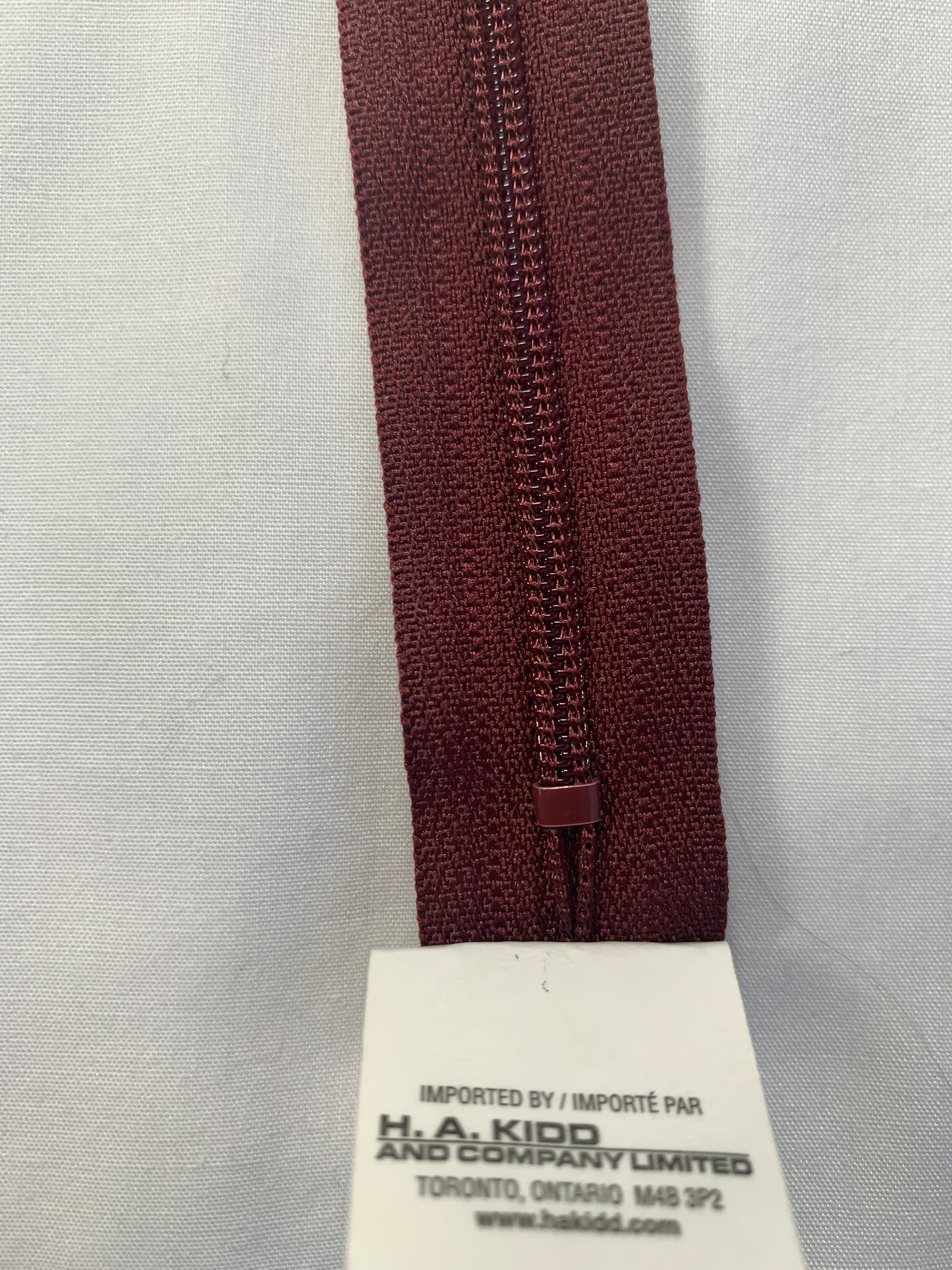 14 Inch Non-Separating Zipper, Burgandy, Molded Plastic, New
