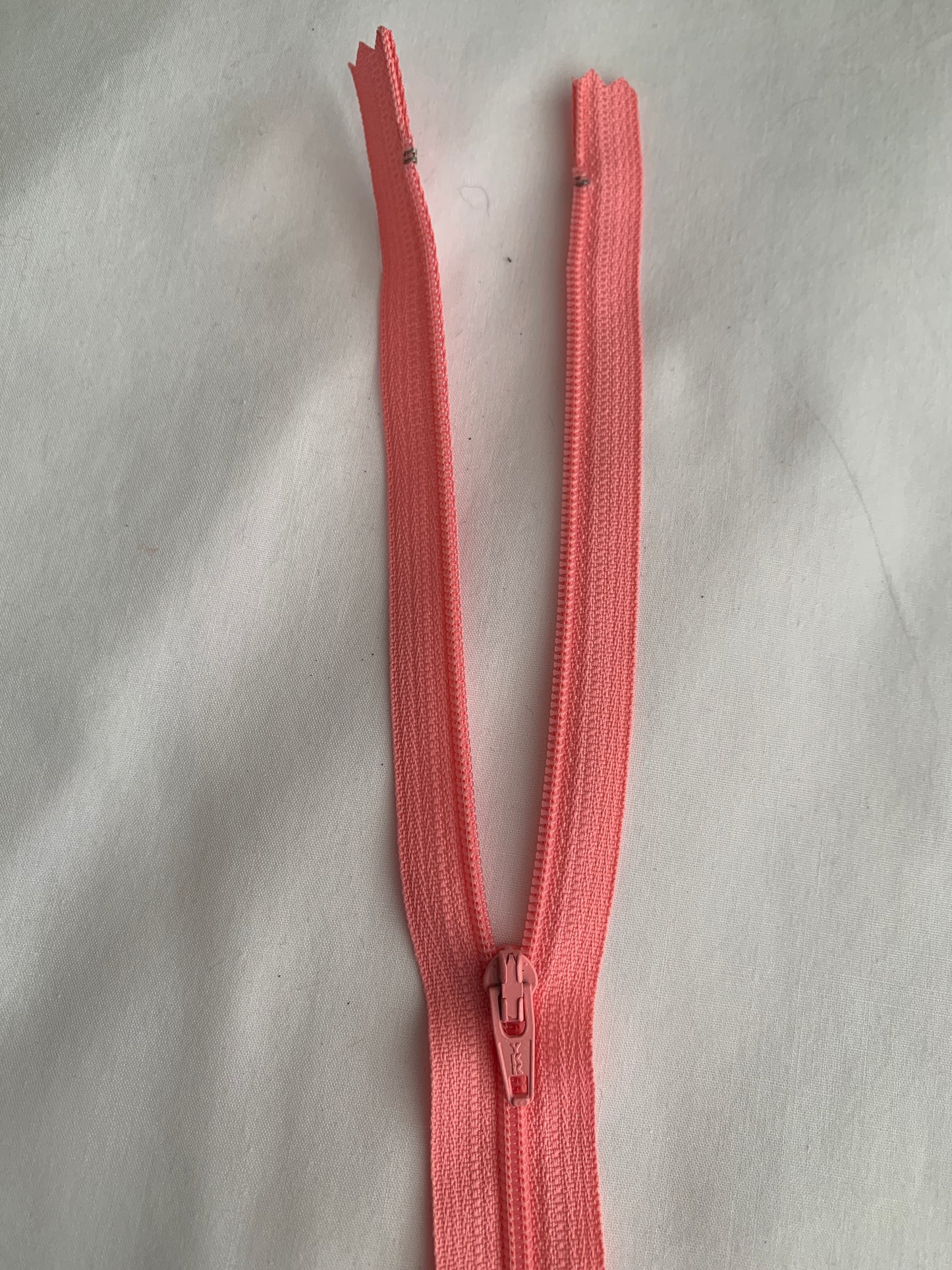 14 Inch Non-Separating Zipper, Peach Pink, Molded Plastic, New