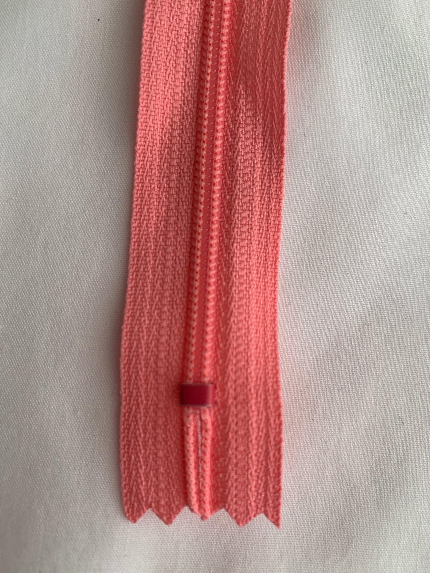 14 Inch Non-Separating Zipper, Peach Pink, Molded Plastic, New