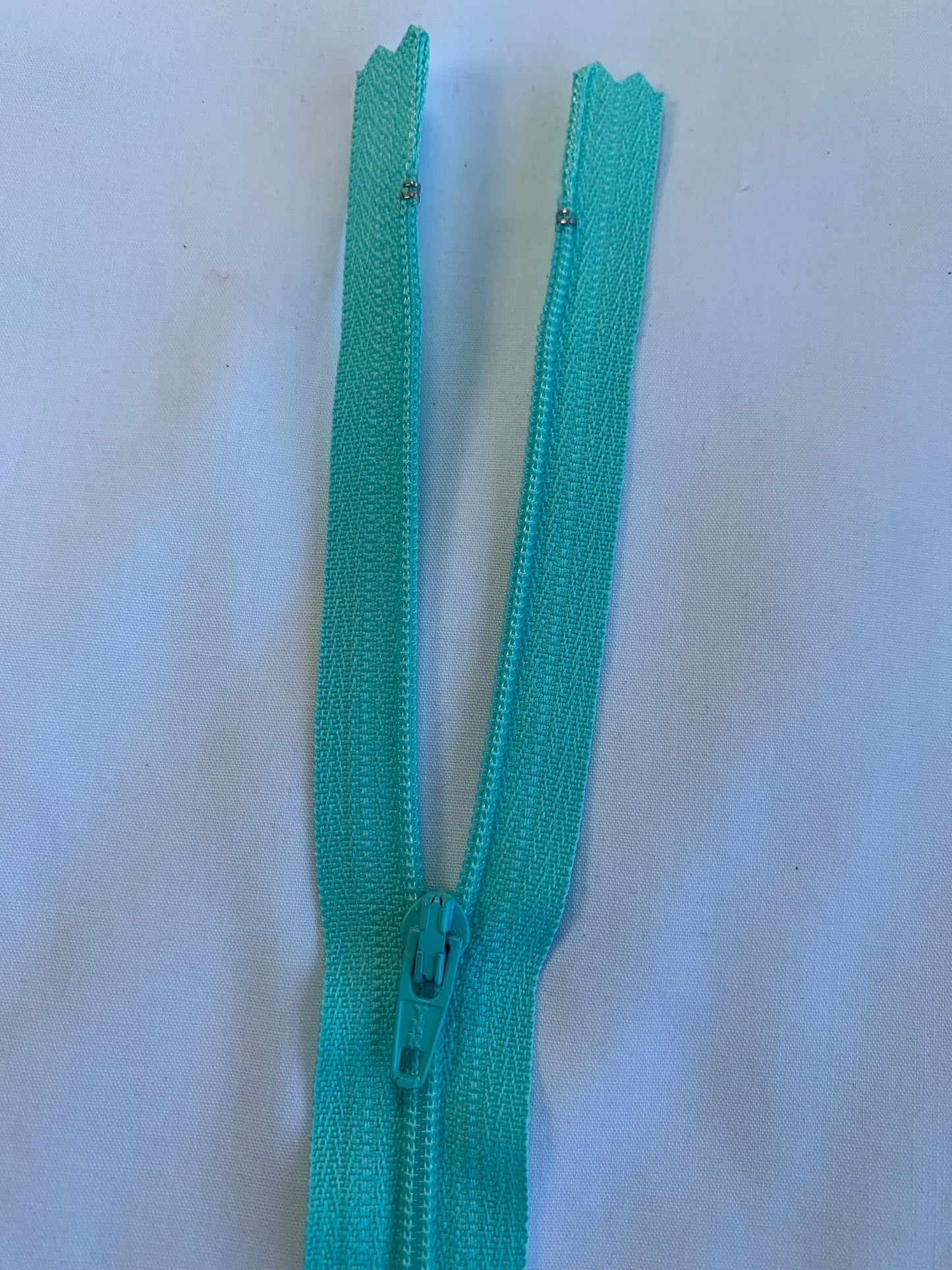14 Inch Non-Separating Zipper, Light Turquoise Blue, Molded Plastic, New