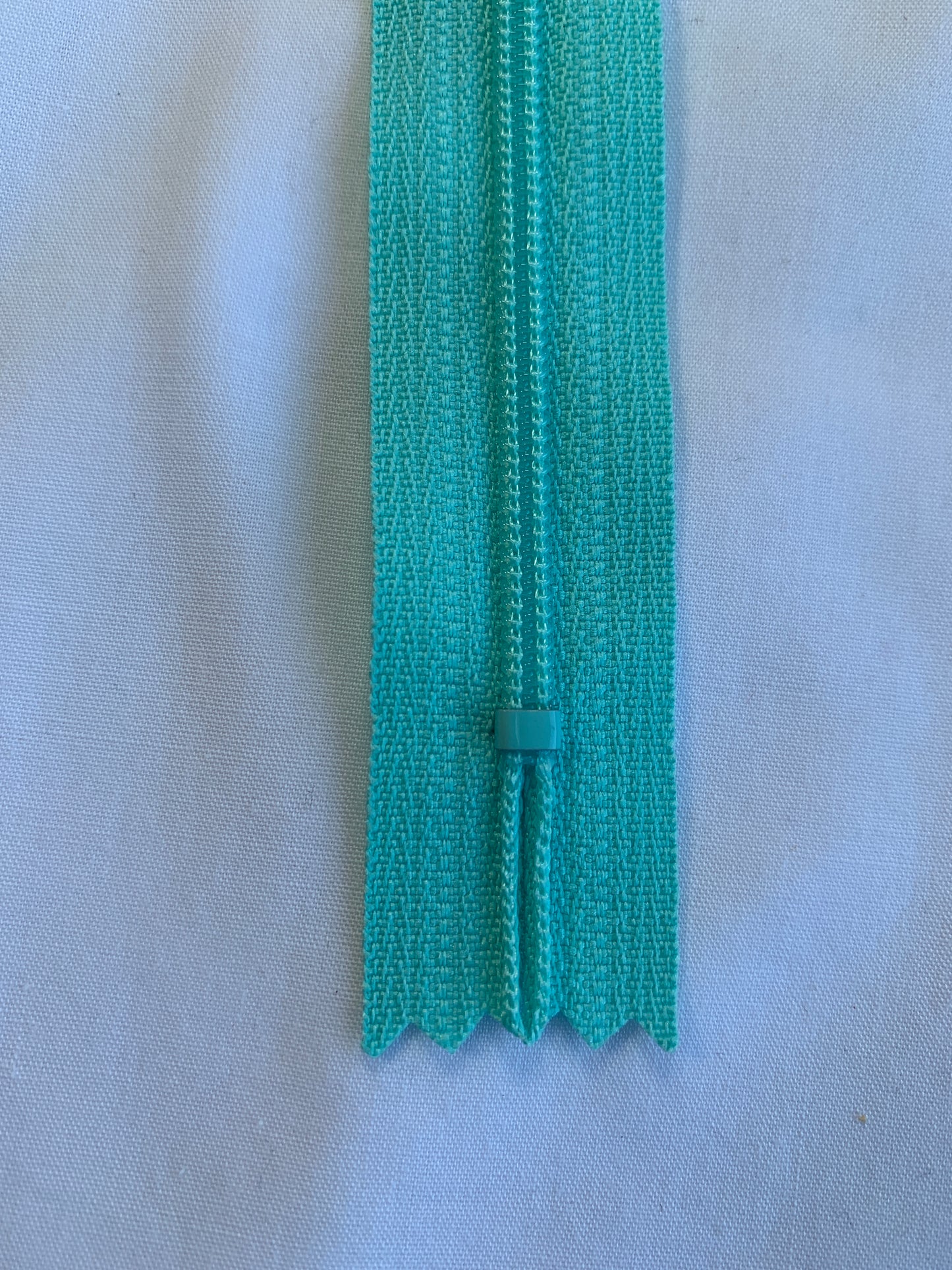 14 Inch Non-Separating Zipper, Light Turquoise Blue, Molded Plastic, New