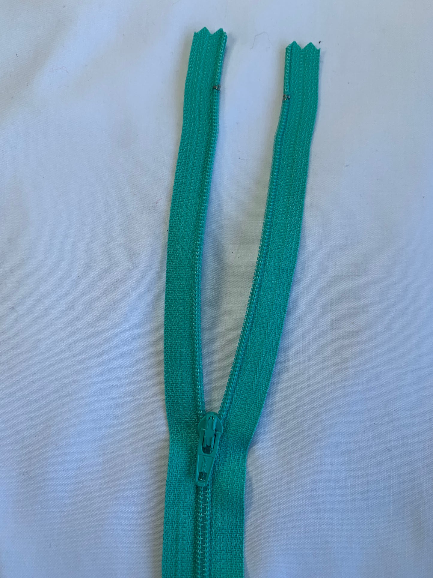 14 Inch Non-Separating Zipper, Medium Turquoise Blue, Molded Plastic, New