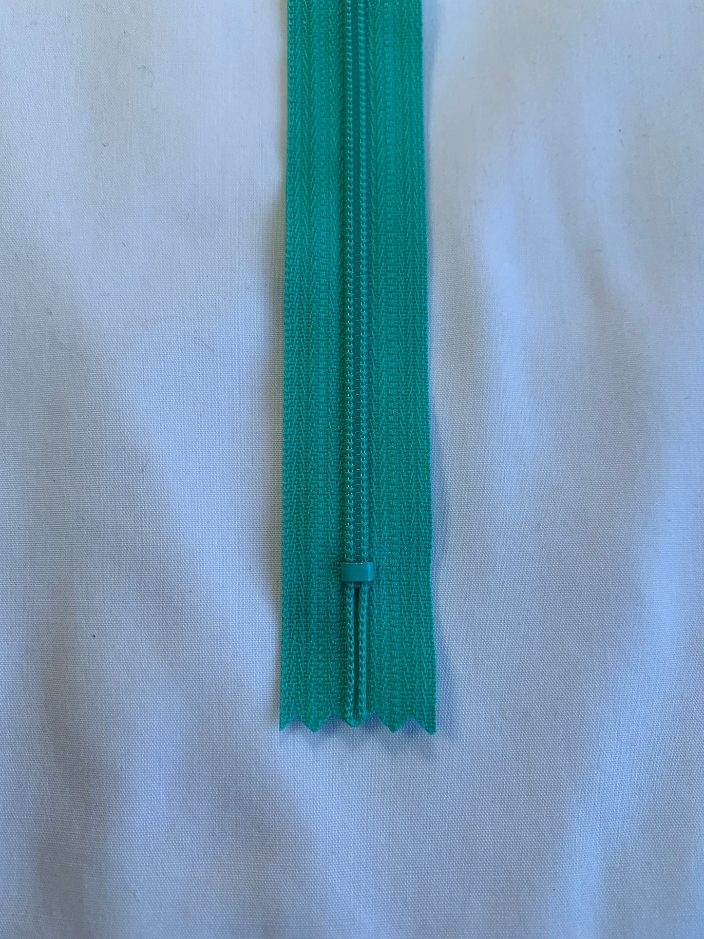 14 Inch Non-Separating Zipper, Medium Turquoise Blue, Molded Plastic, New