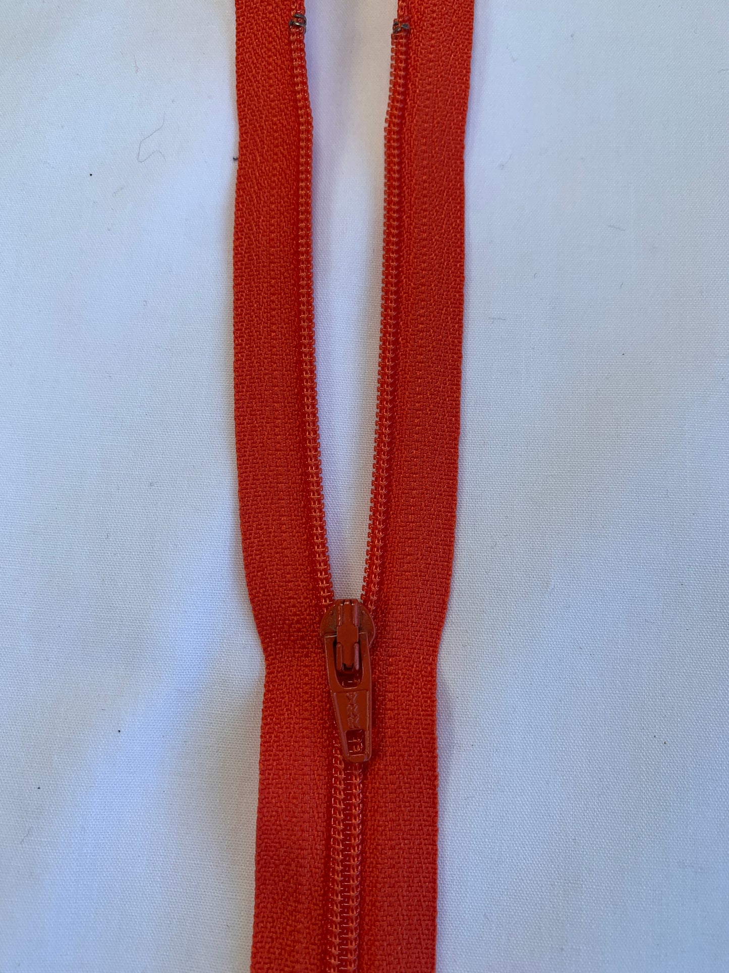 14 Inch Non-Separating Zipper, Red Orange, Molded Plastic, New