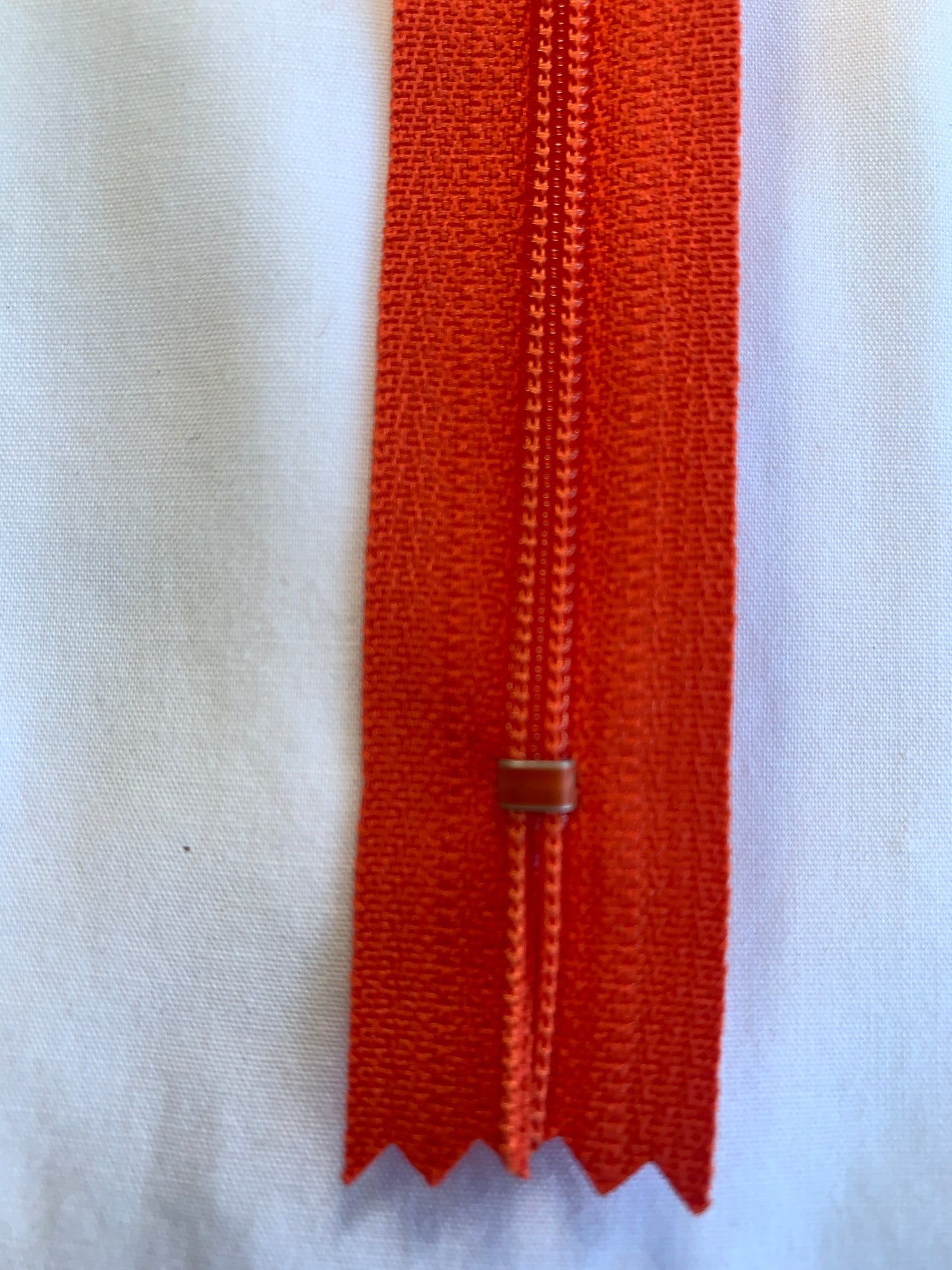 14 Inch Non-Separating Zipper, Red Orange, Molded Plastic, New