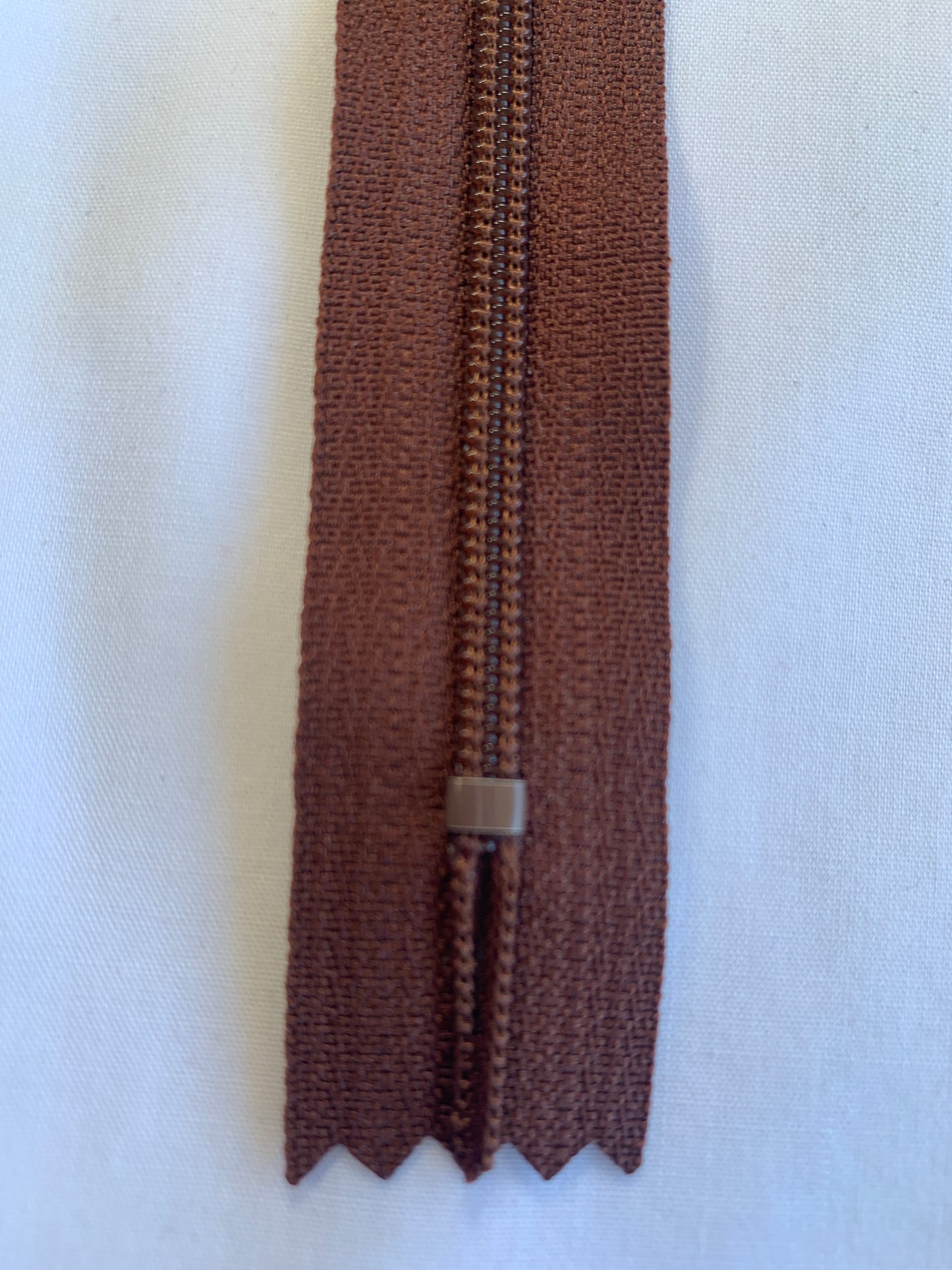 14 Inch Non-Separating Zipper, Chestnut Brown, Molded Plastic, New