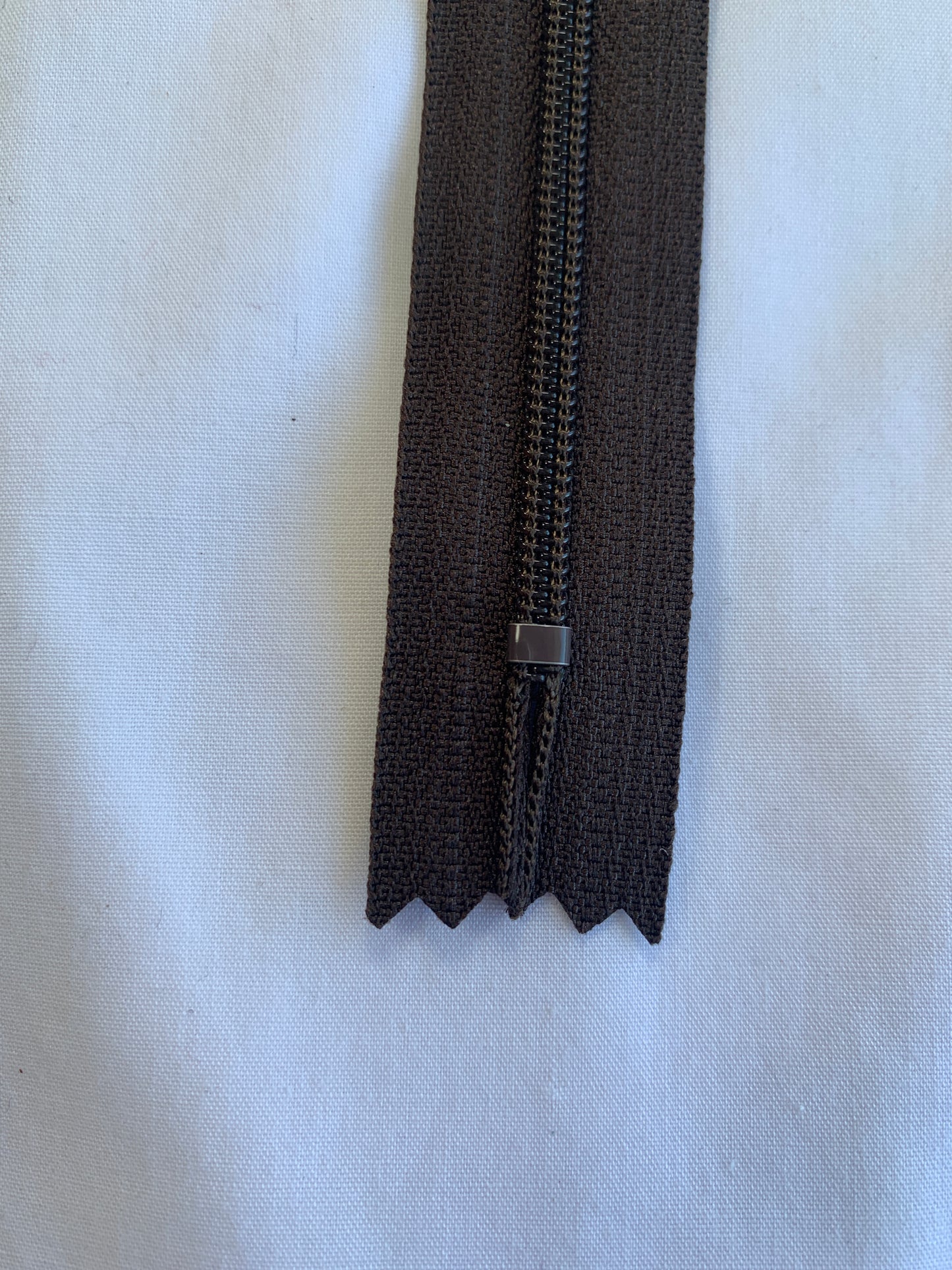 14 Inch Non-Separating Zipper, Taupe Brown, Molded Plastic, New