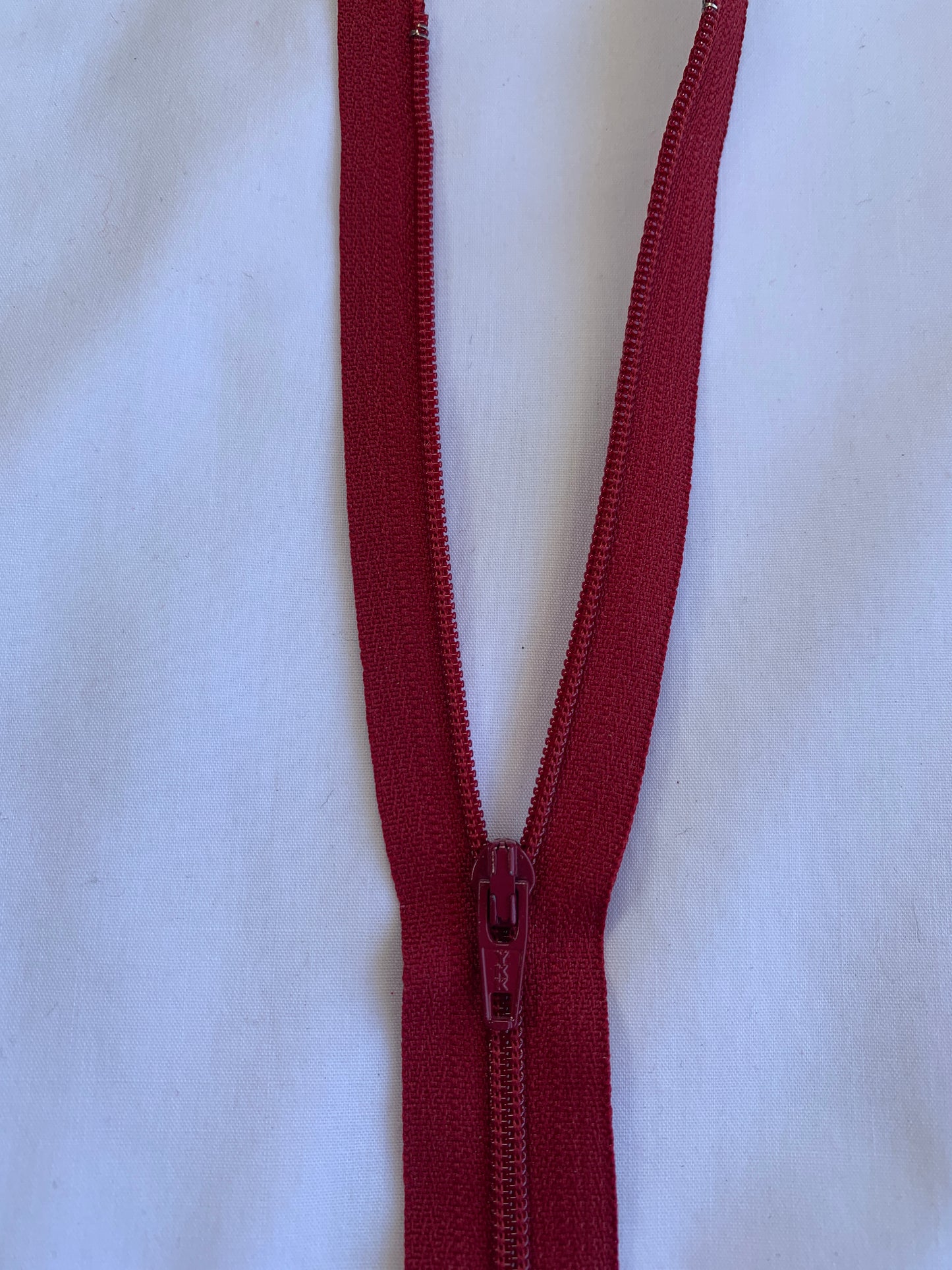 14 Inch Non-Separating Zipper, Crimson Red, Molded Plastic, New