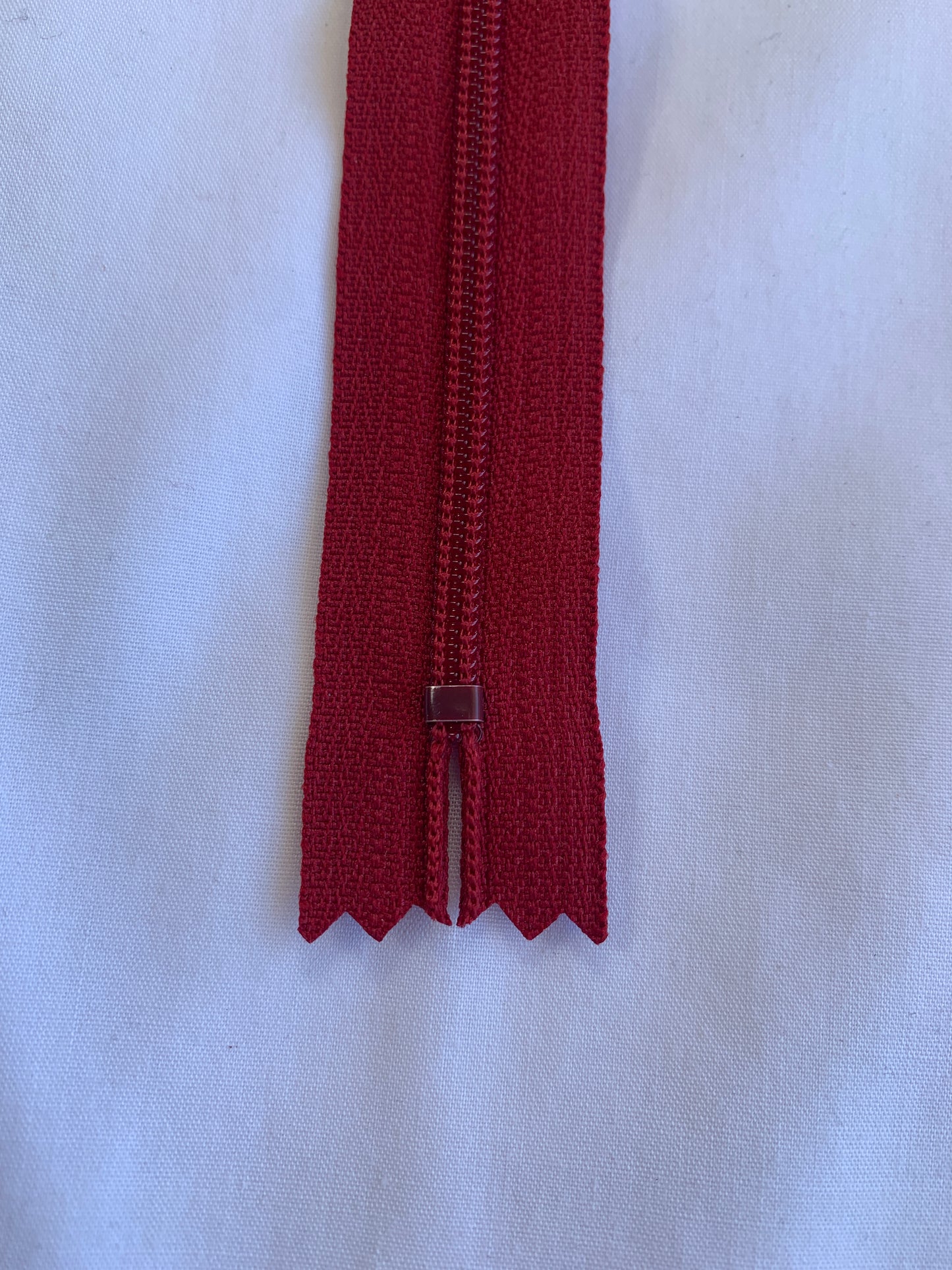 14 Inch Non-Separating Zipper, Crimson Red, Molded Plastic, New