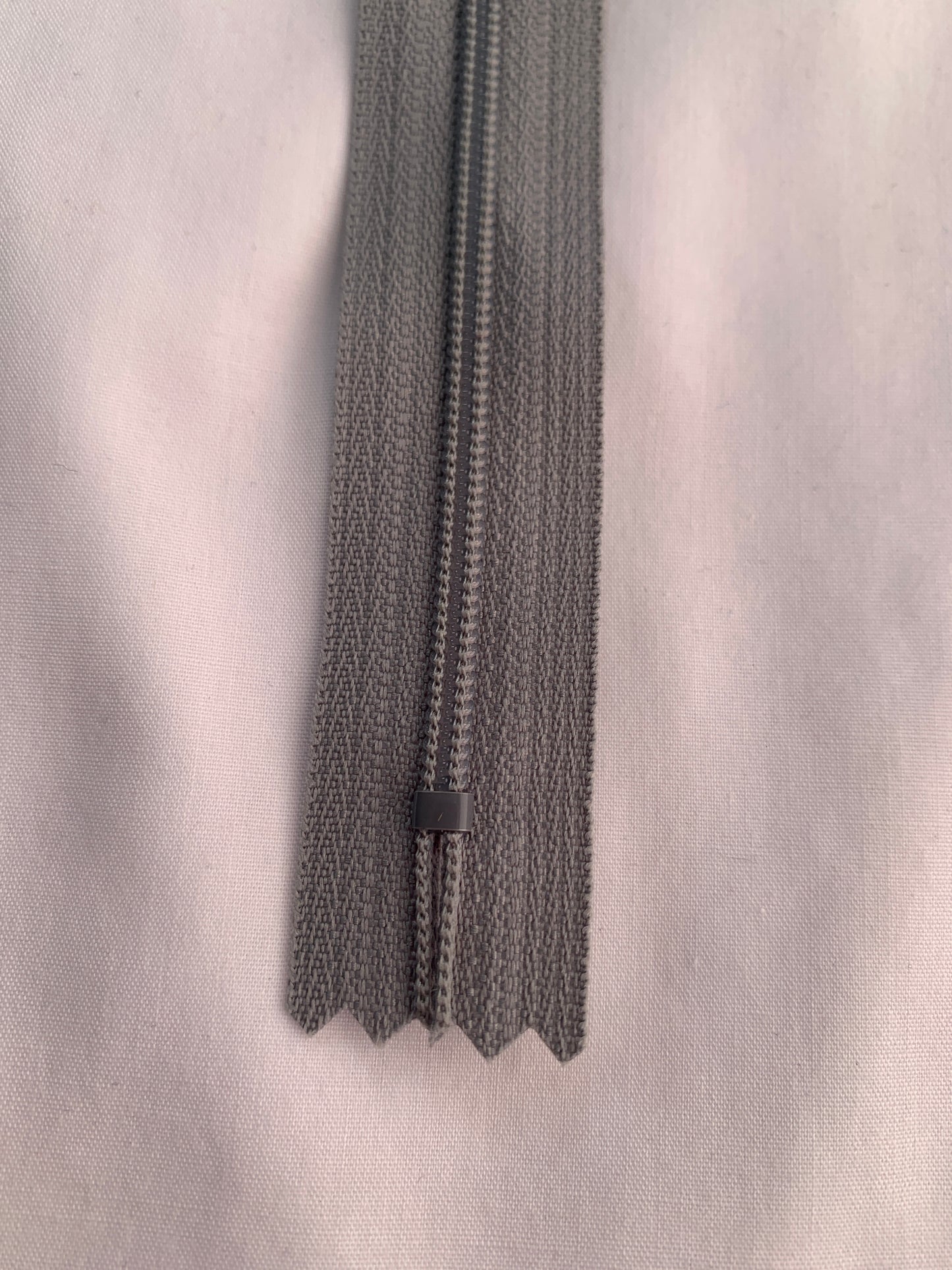 14 Inch Non-Separating Zipper, Grey, Molded Plastic, New