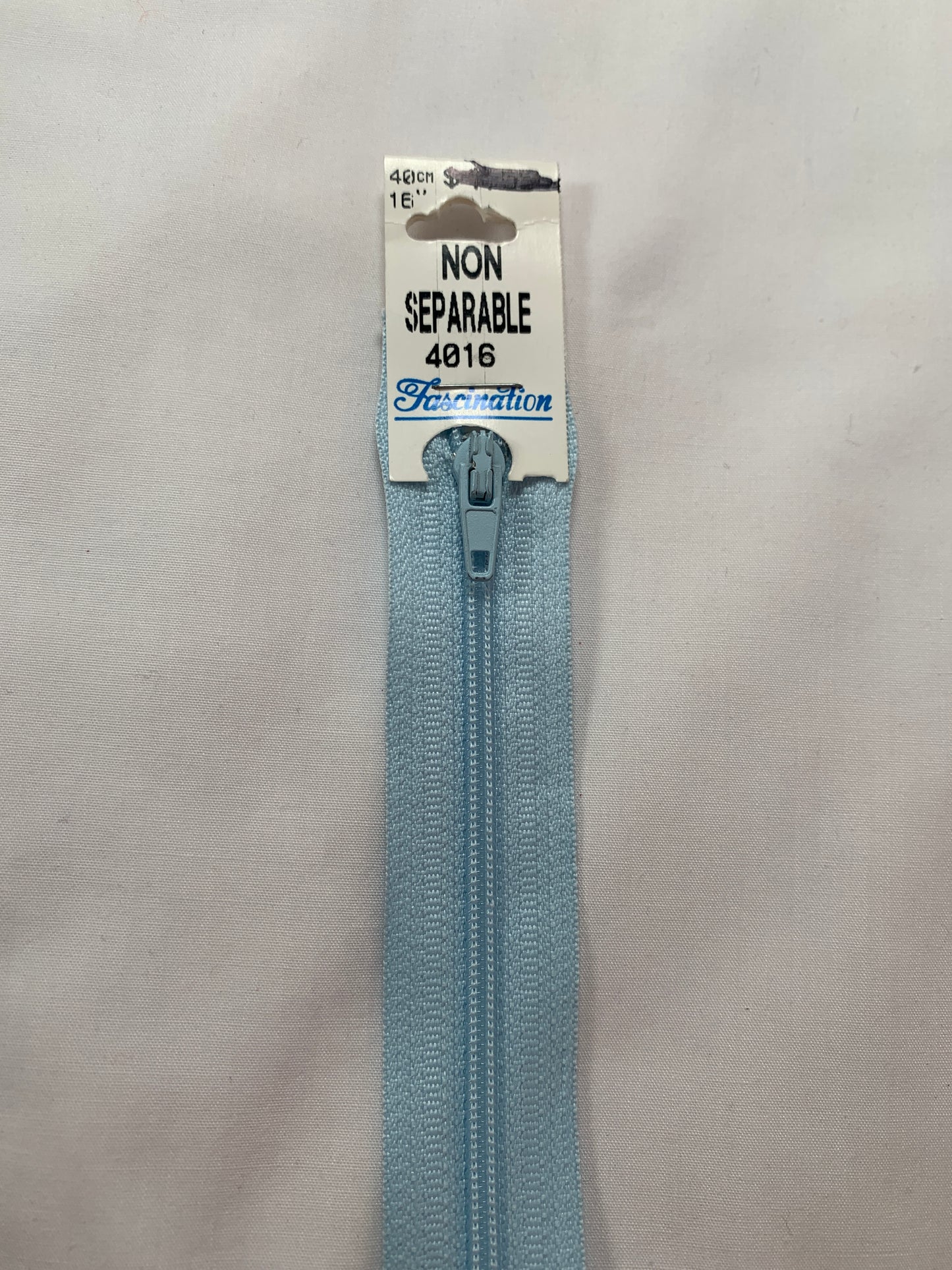 16 Inch Non-Separating Zipper, Arctic Blue, Molded Plastic, New
