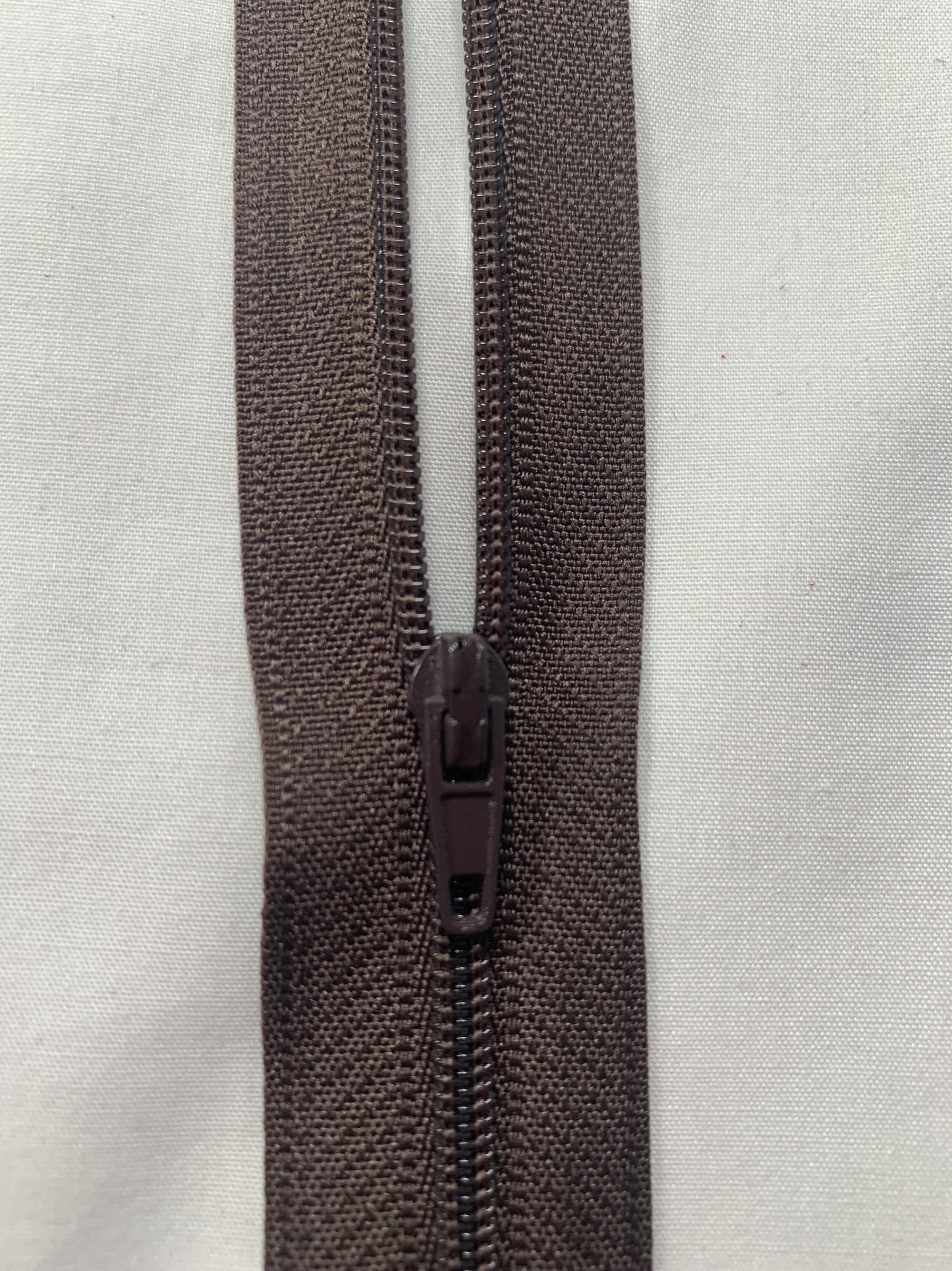 16 Inch Non-Separating Zipper, Chocolate Brown, Molded Plastic, New