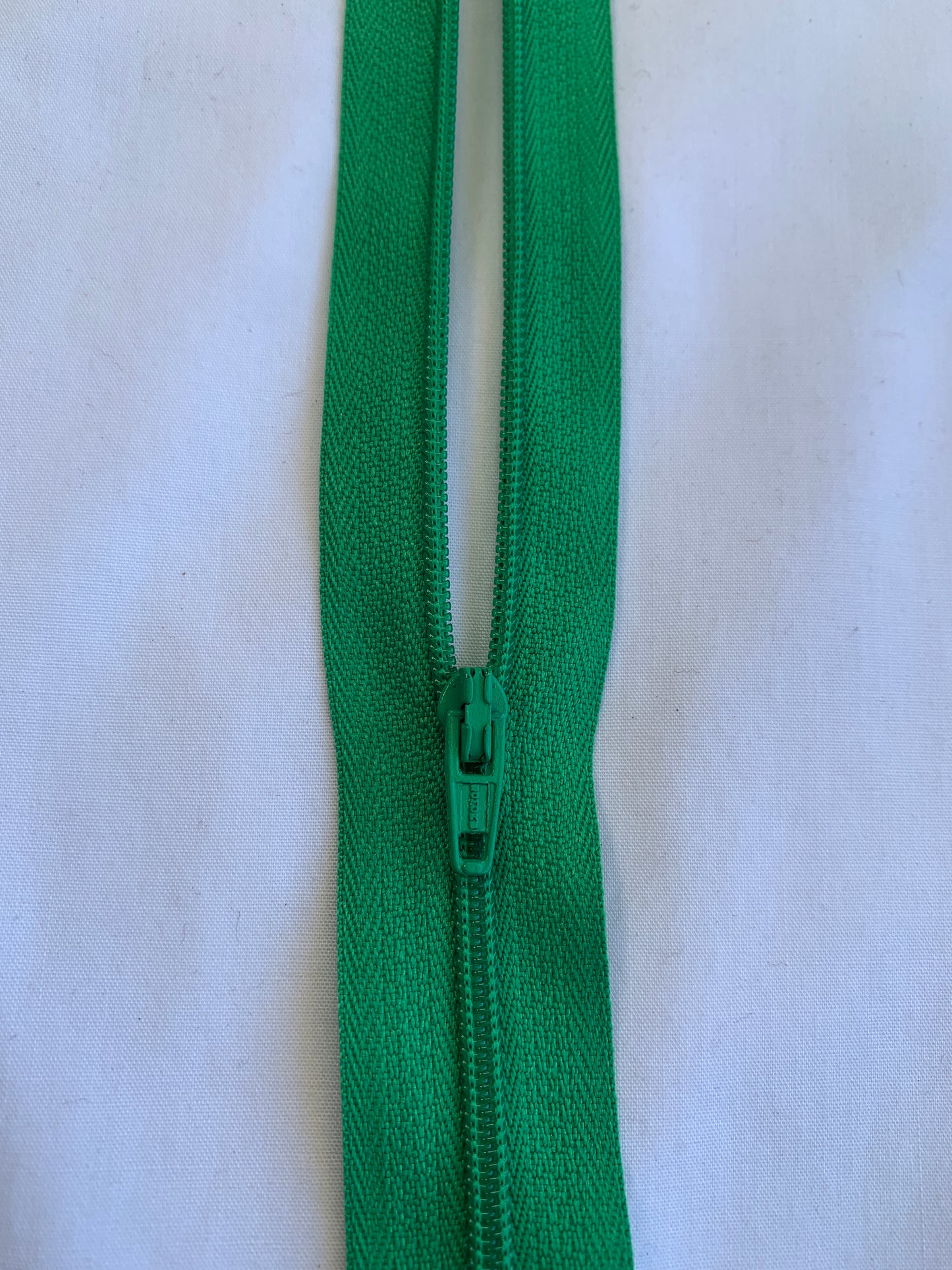 20 Inch Non-Separating Zipper, Lime Green Color, Molded Plastic, New