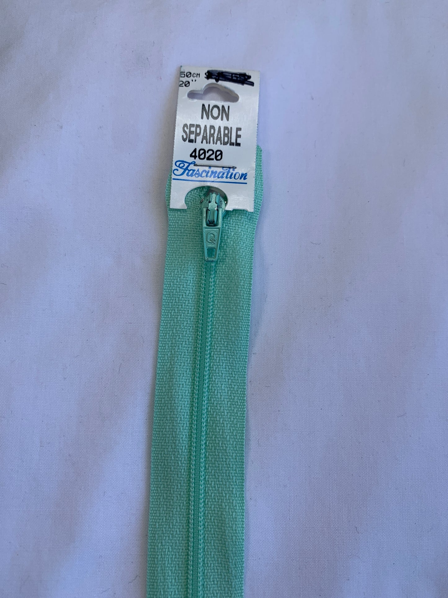 20 Inch Non-Separating Zipper, Light Aqua Color, Molded Plastic, New