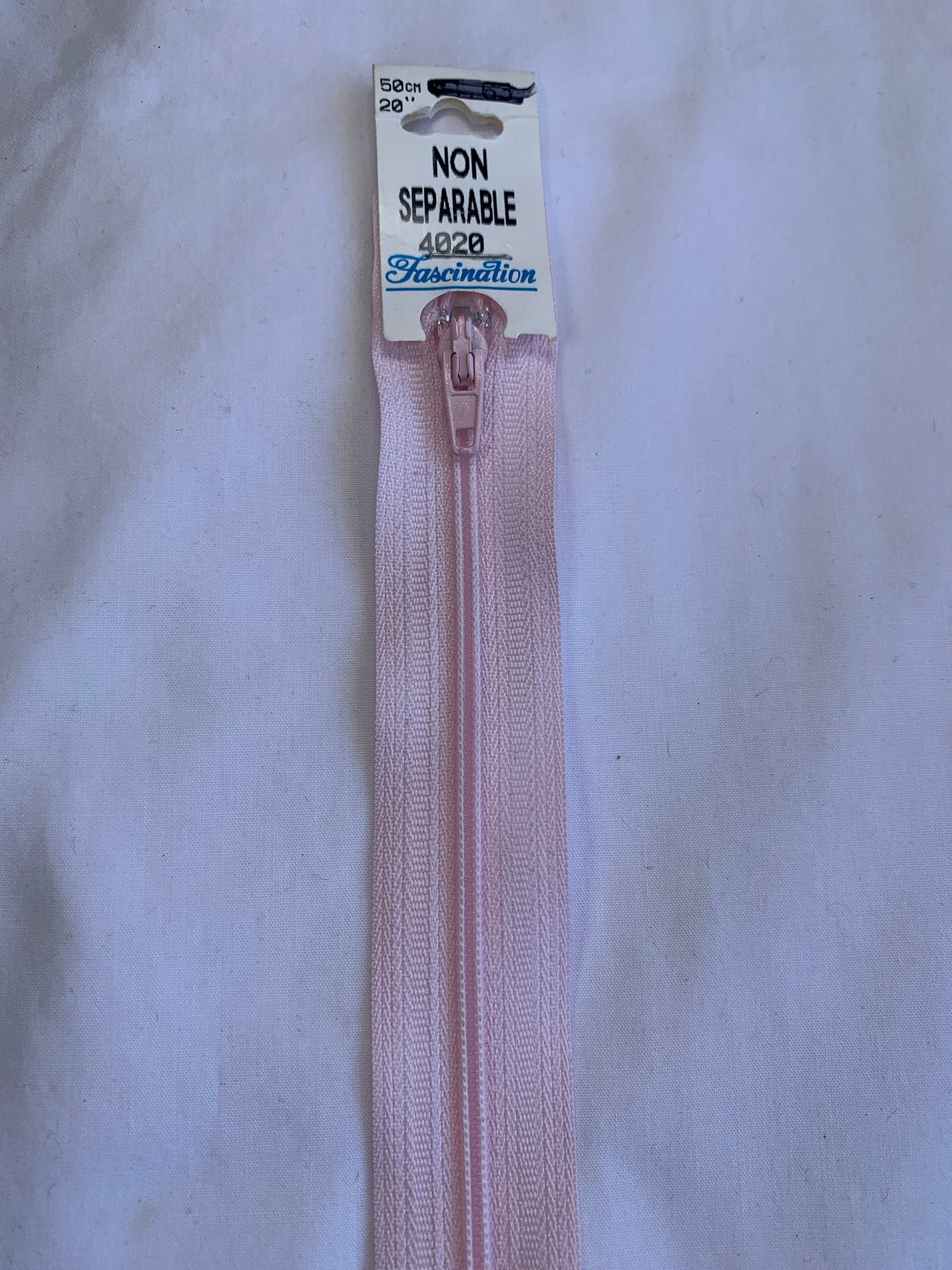 20 Inch Non-Separating Zipper, Flesh Pink Color, Molded Plastic, New