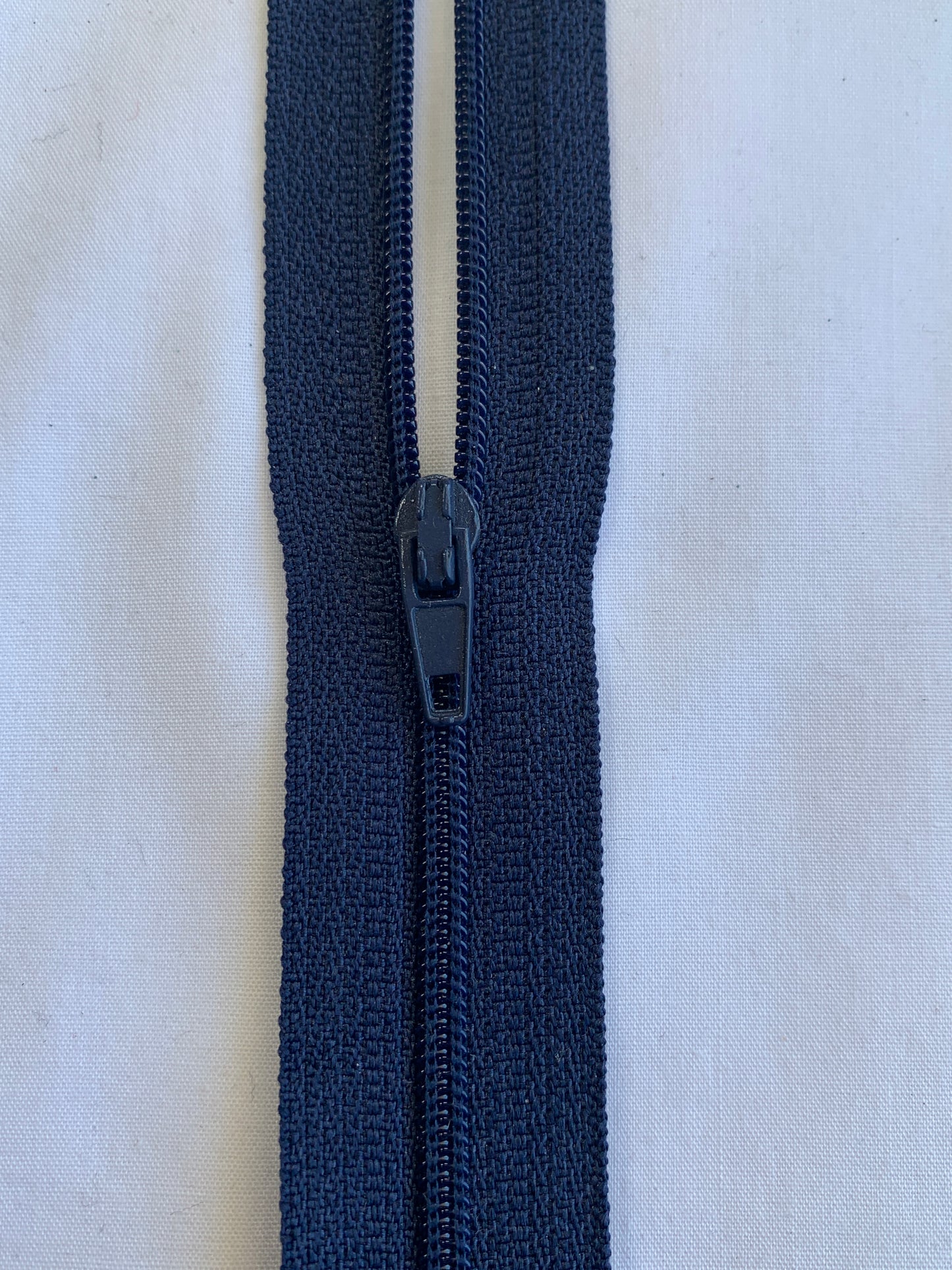 20 Inch Non-Separating Zipper, Denim Blue Color, Molded Plastic, New