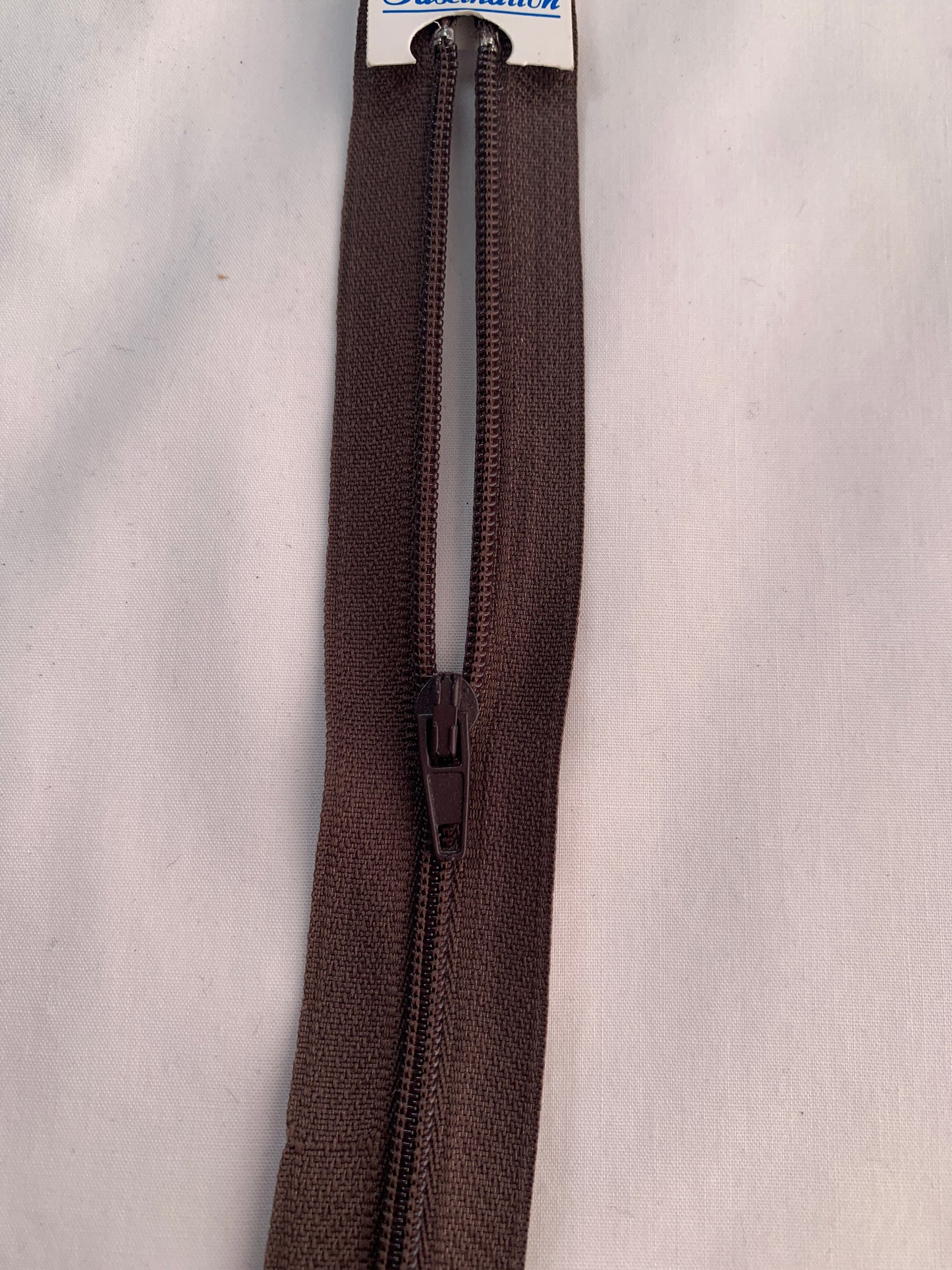 20 Inch Non-Separating Zipper, Brown Color, Molded Plastic, New