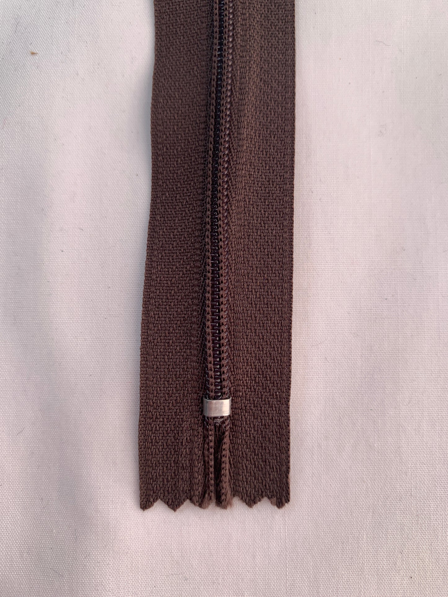 20 Inch Non-Separating Zipper, Brown Color, Molded Plastic, New