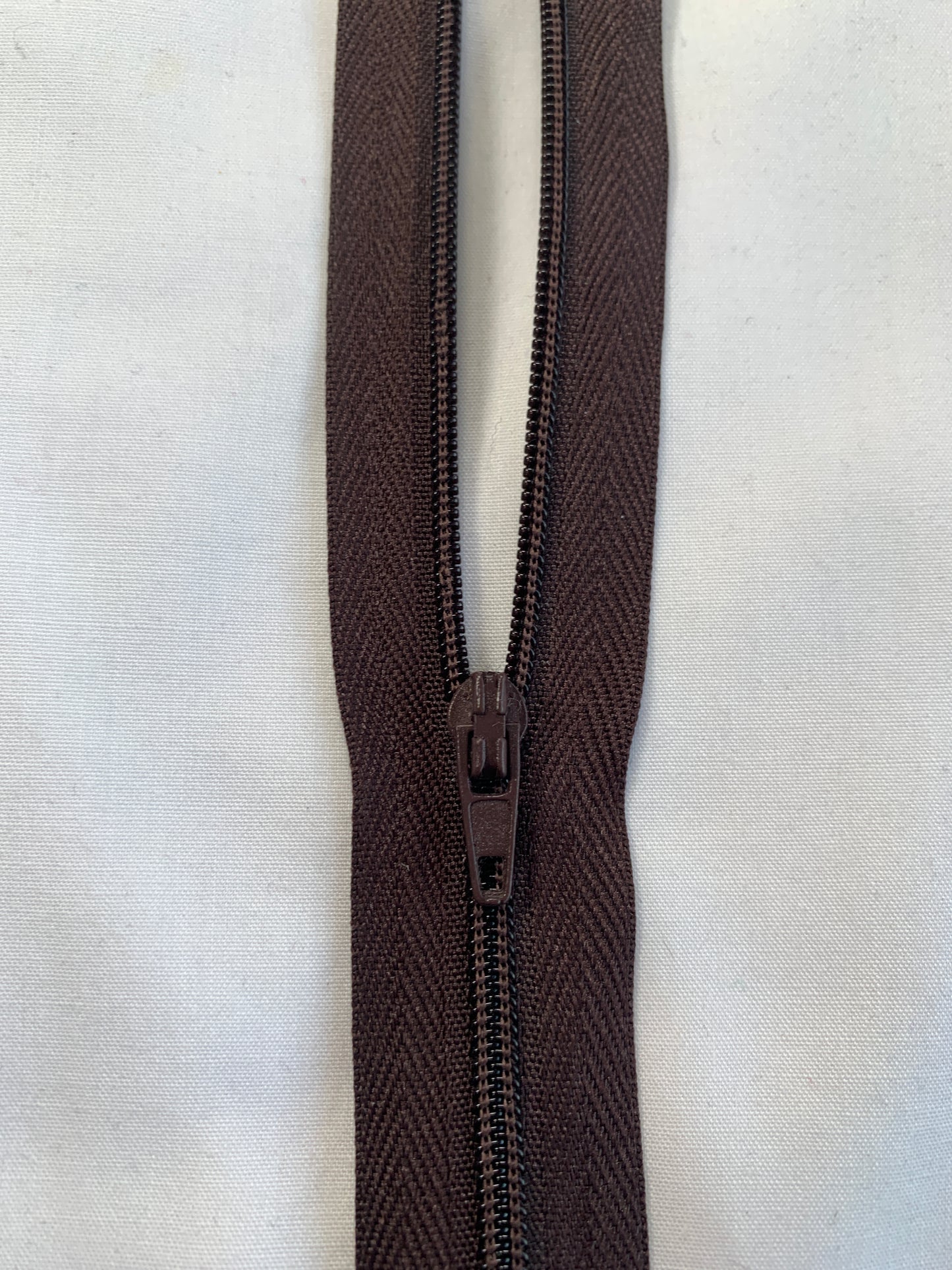 20 Inch Non-Separating Zipper, Dark Brown Color, Molded Plastic, New