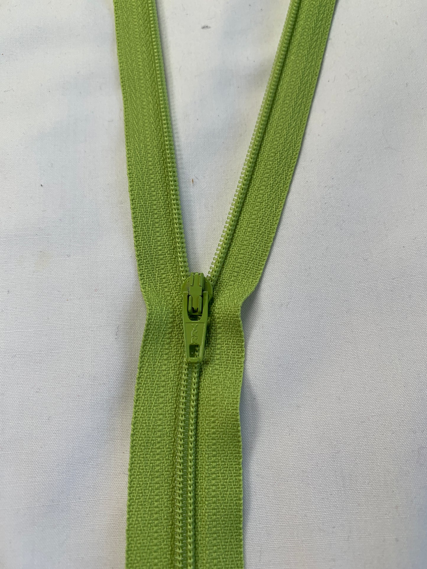 20 Inch Non-Separating Zipper, Lime Green Color, Molded Plastic, New