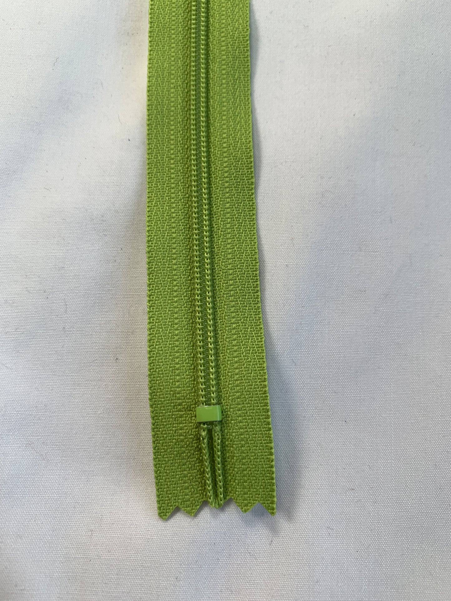 20 Inch Non-Separating Zipper, Lime Green Color, Molded Plastic, New