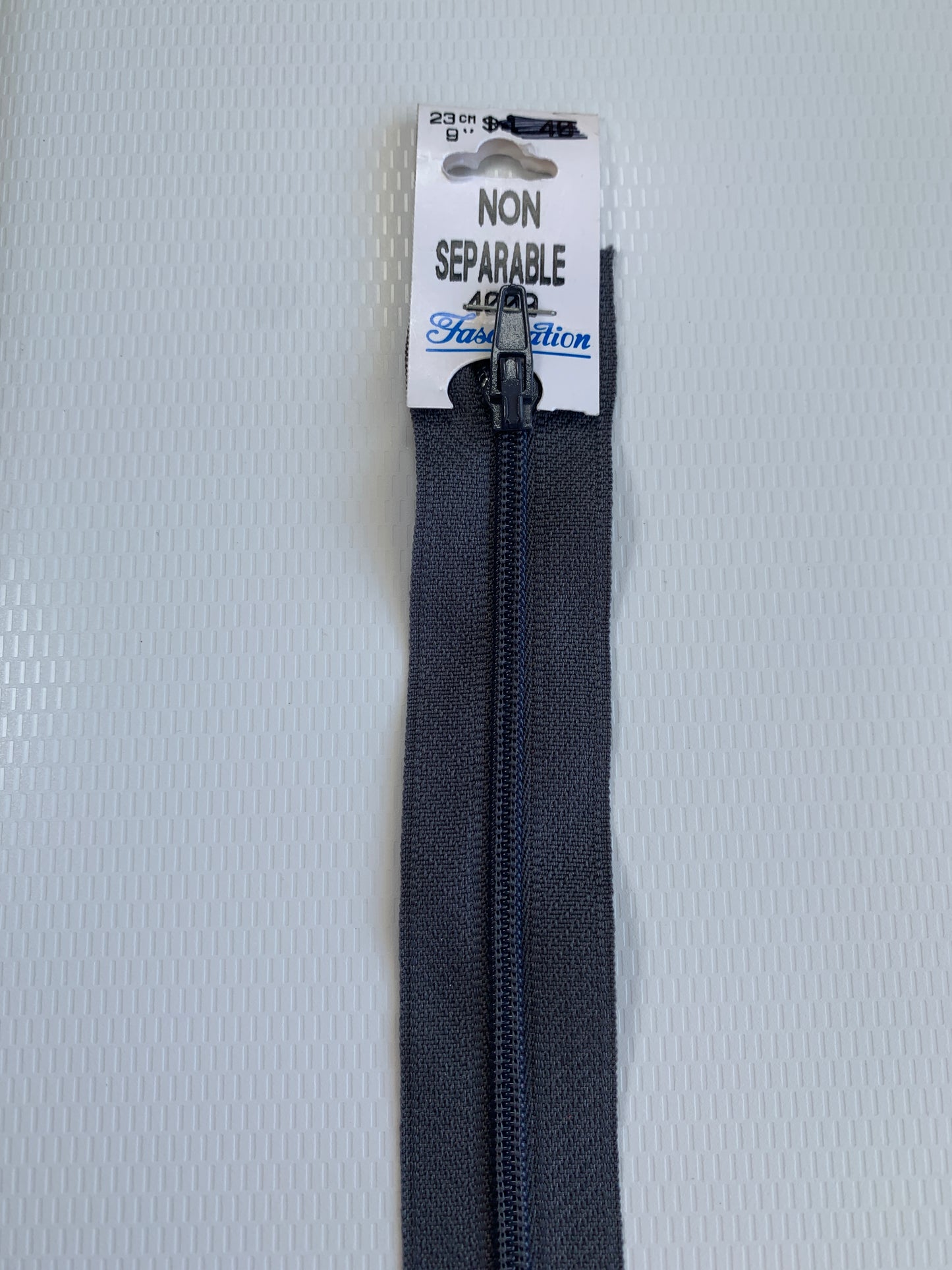 9 Inch Non-Separating Zipper, Dark Gray, Molded Plastic, New