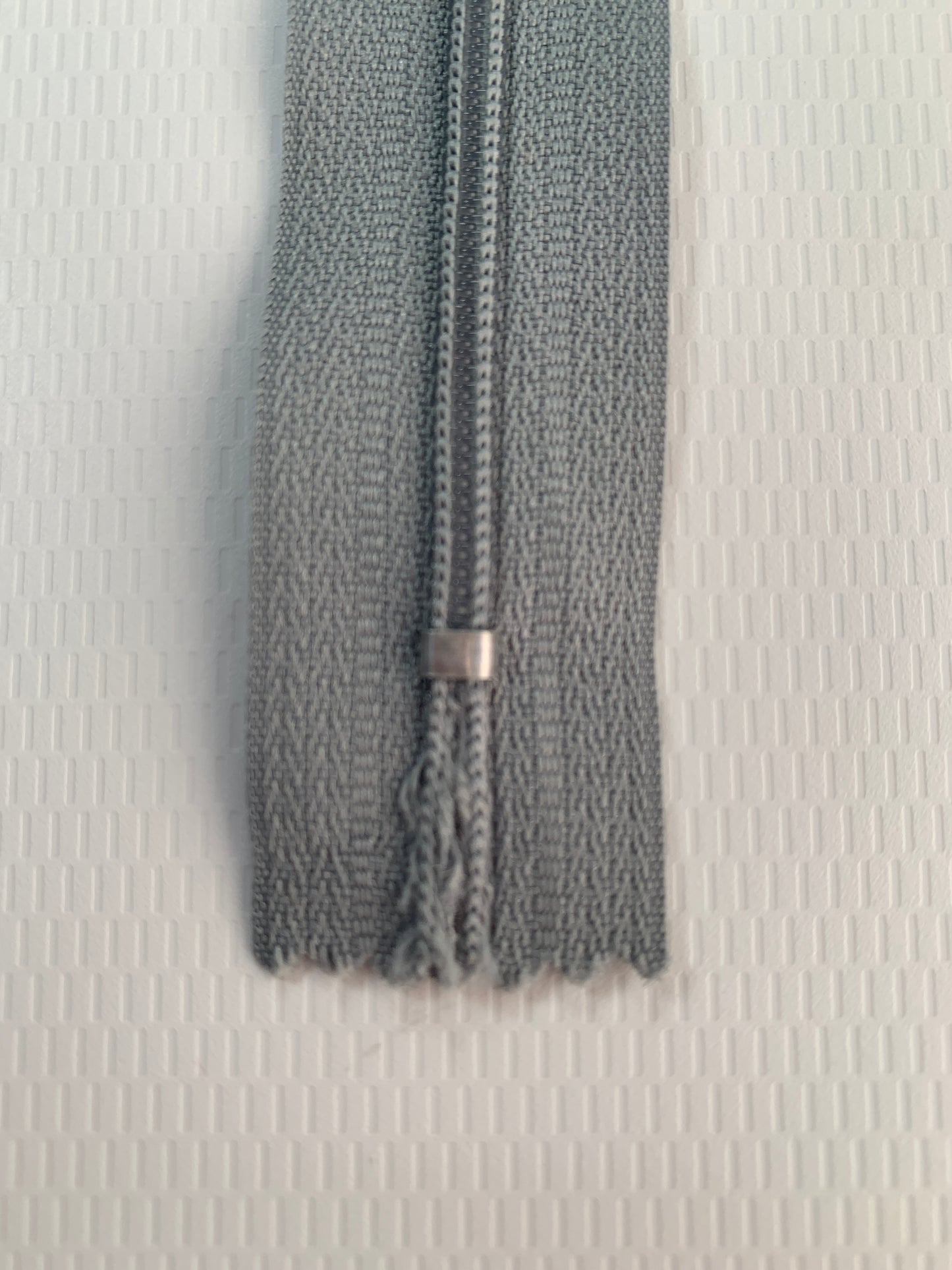 9 Inch Non-Separating Zipper, Cadet Gray, Molded Plastic, New