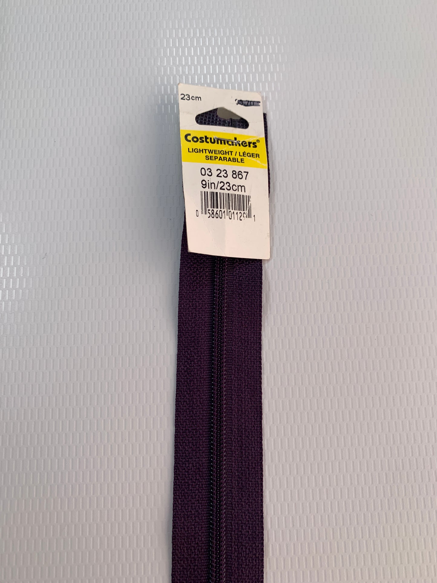 9 Inch Non-Separating Zipper, Dark Purple, Molded Plastic, New