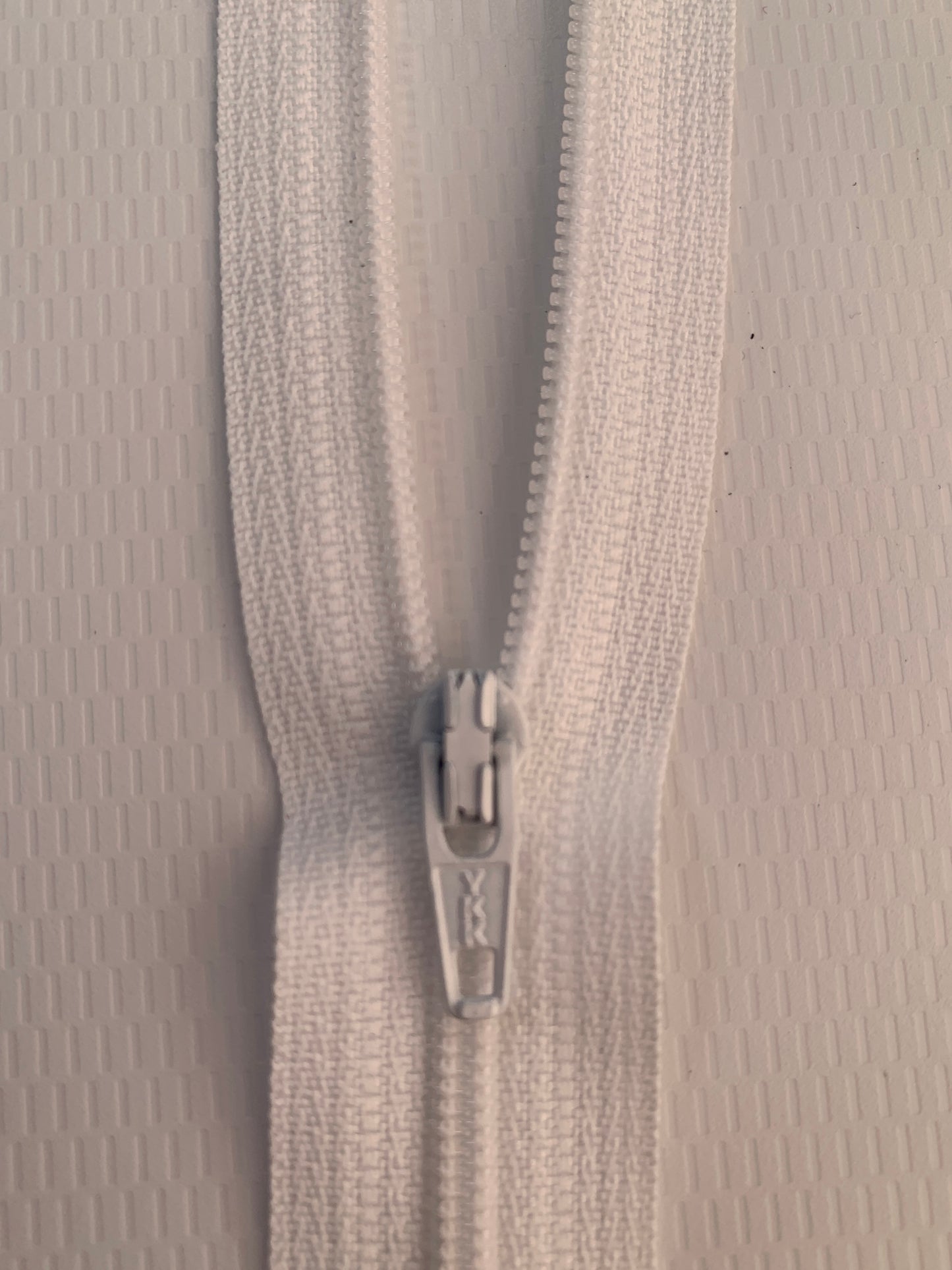 8 Inch Non-Separating Zipper, White, Molded Plastic, New