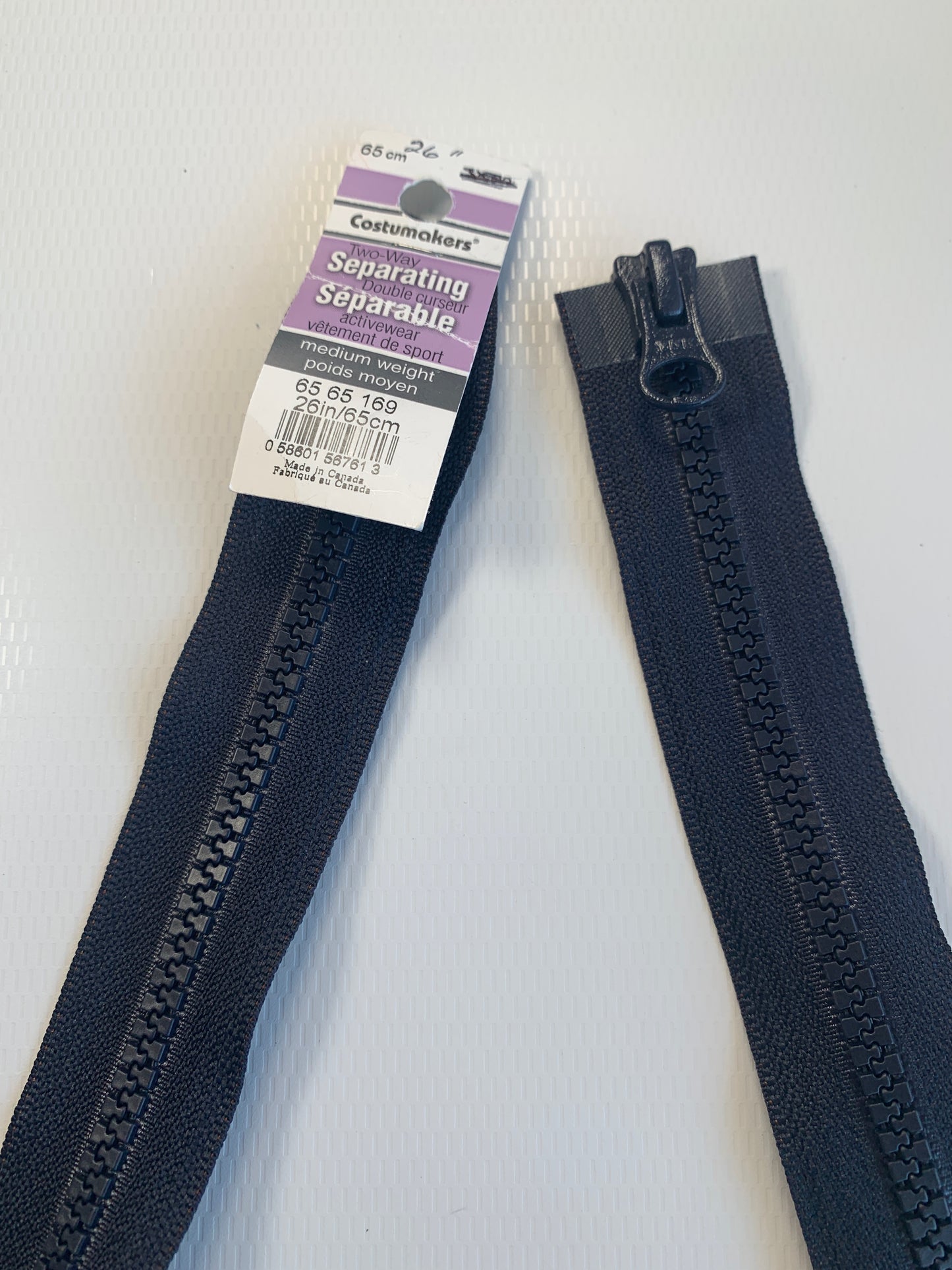 26 Inch Two-Way Plastic Molded Zipper, Navy Blue