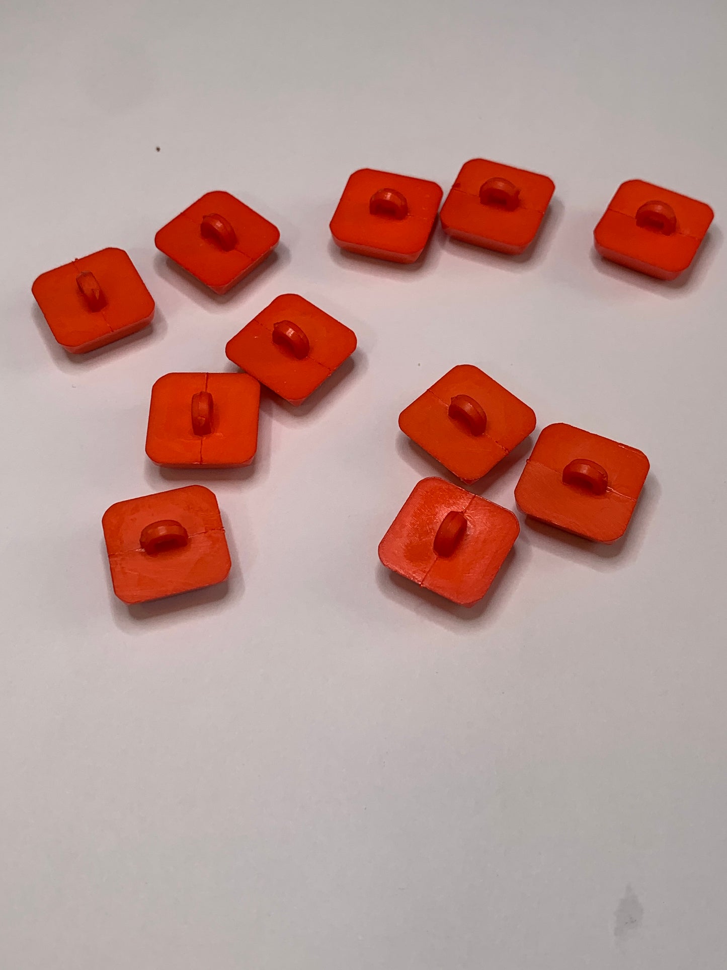 Vintage Novelty 7 Square Block, Buttons, Shank, Orange, 1.5cm, New/Old Stock