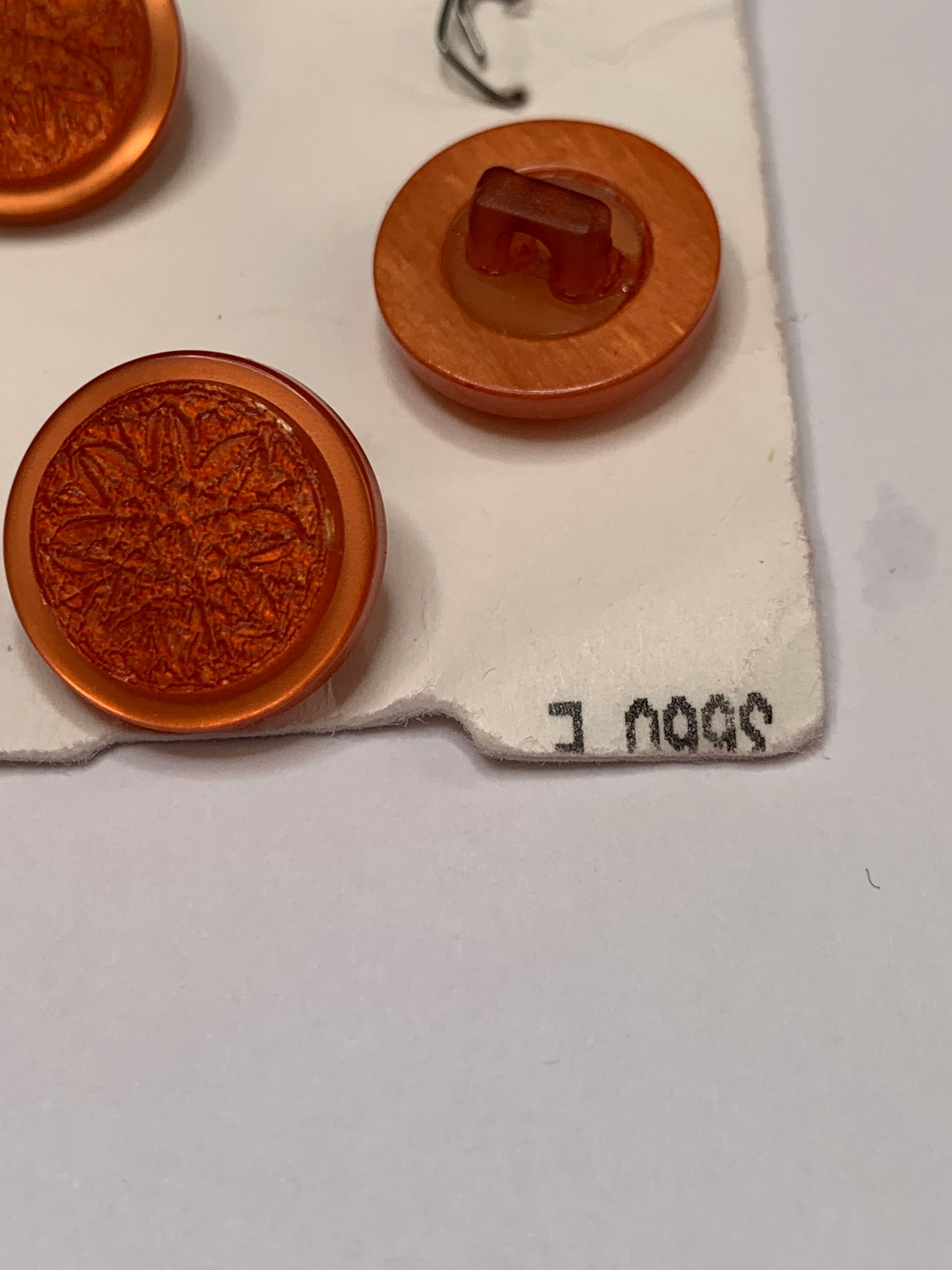 Vintage 6 Medium Round Buttons, Flower Design, Shank, Orange, 1.5cm, New/Old Stock