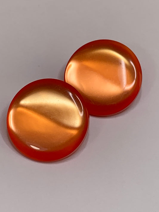Vintage 2 Medium Round Buttons, Shank, Orange, 2cm, New/Old Stock