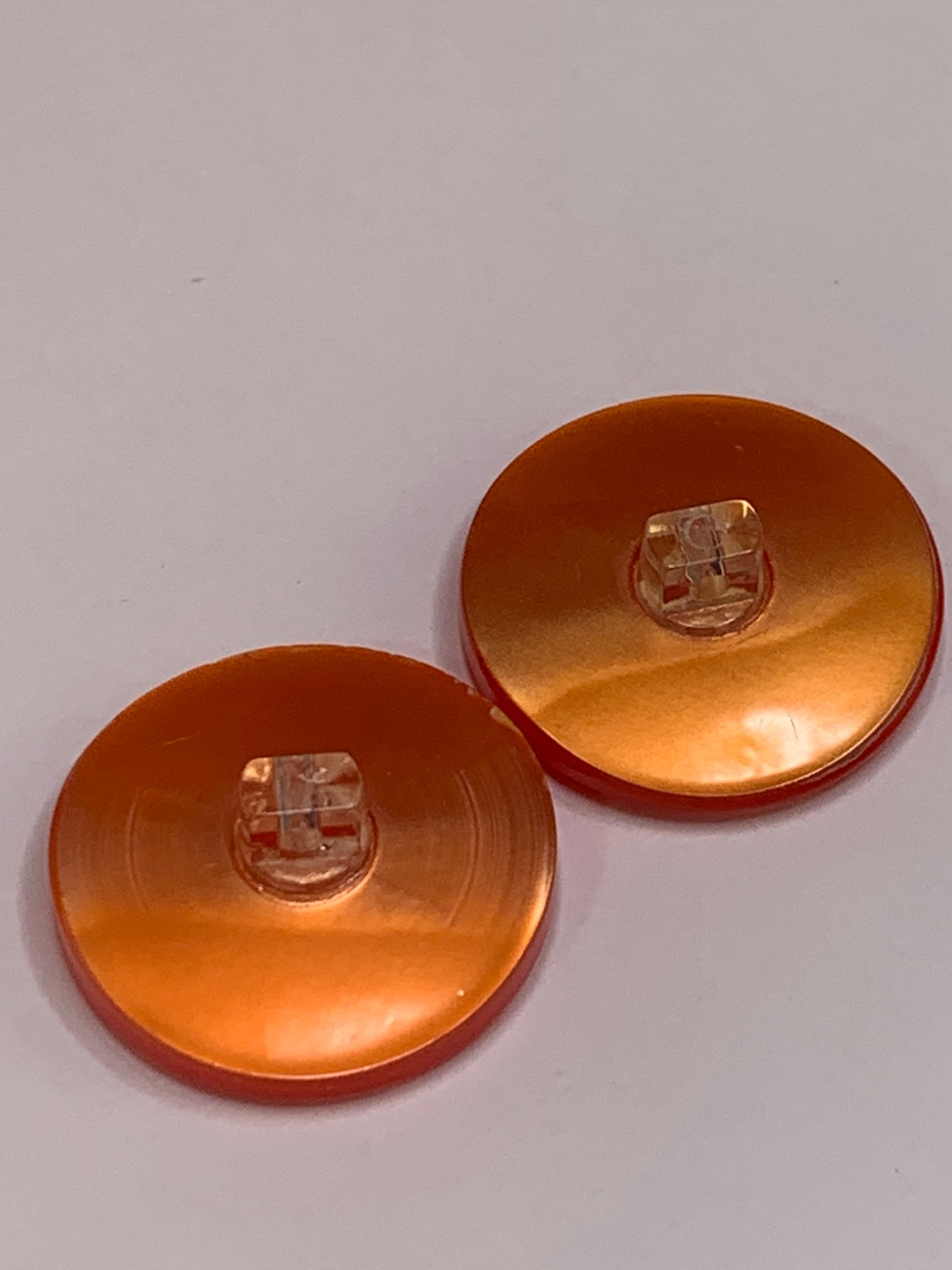 Vintage 2 Medium Round Buttons, Shank, Orange, 2cm, New/Old Stock