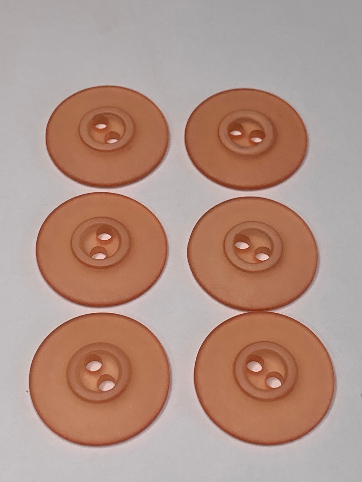Vintage 4 Round Medium Plastic Buttons, 2 Holes Flat, Orange, 2.0 cm, New/Old Stock