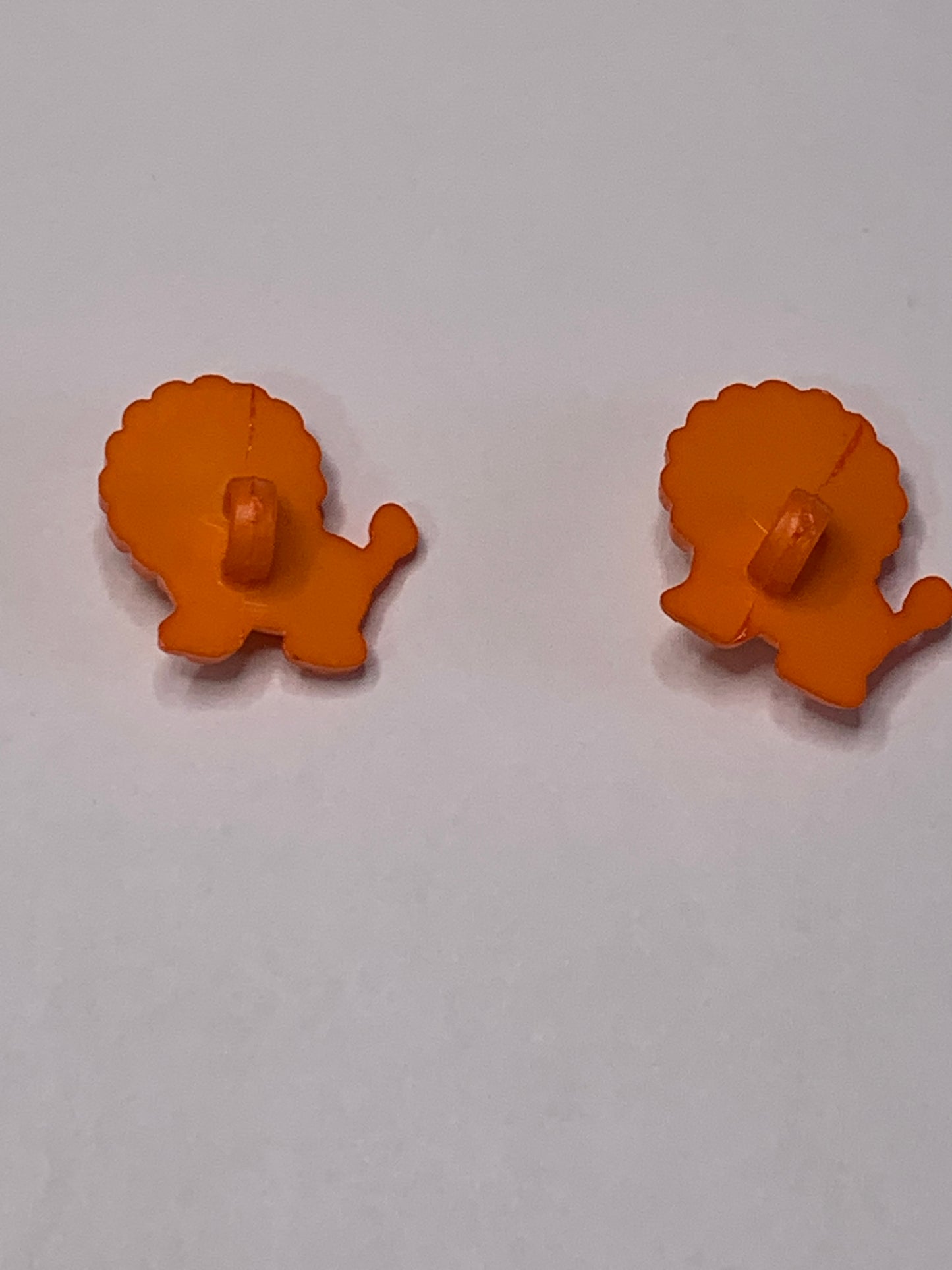 Vintage Children/Baby Novelty 2 Lion Buttons, Shank, Orange, 1.7 cm, New/Old Stock