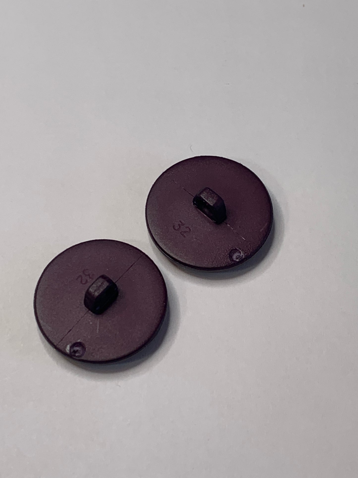 Vintage 2 Round Plastic Buttons, Shank, Medium Purple, 2.0 cm, New/Old Stock