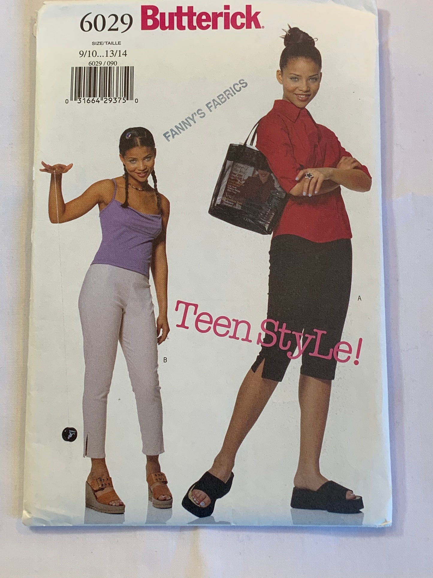 Butterick Sewing Pattern 6029 Misses' Junior/Teen Pants, Loose-Fitting, Two Lengths, Tapered, Zipper Back, Side Slits, Size 9-14, Uncut, Vintage 1999