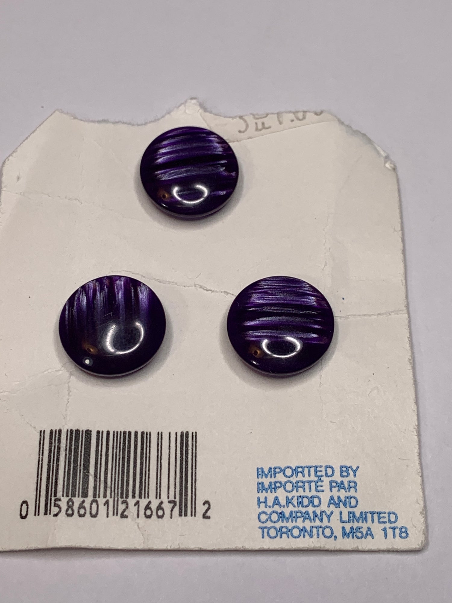 Vintage 3  Round Plastic Buttons, Shank, Medium Purple, 1.0 cm, New/Old Stock